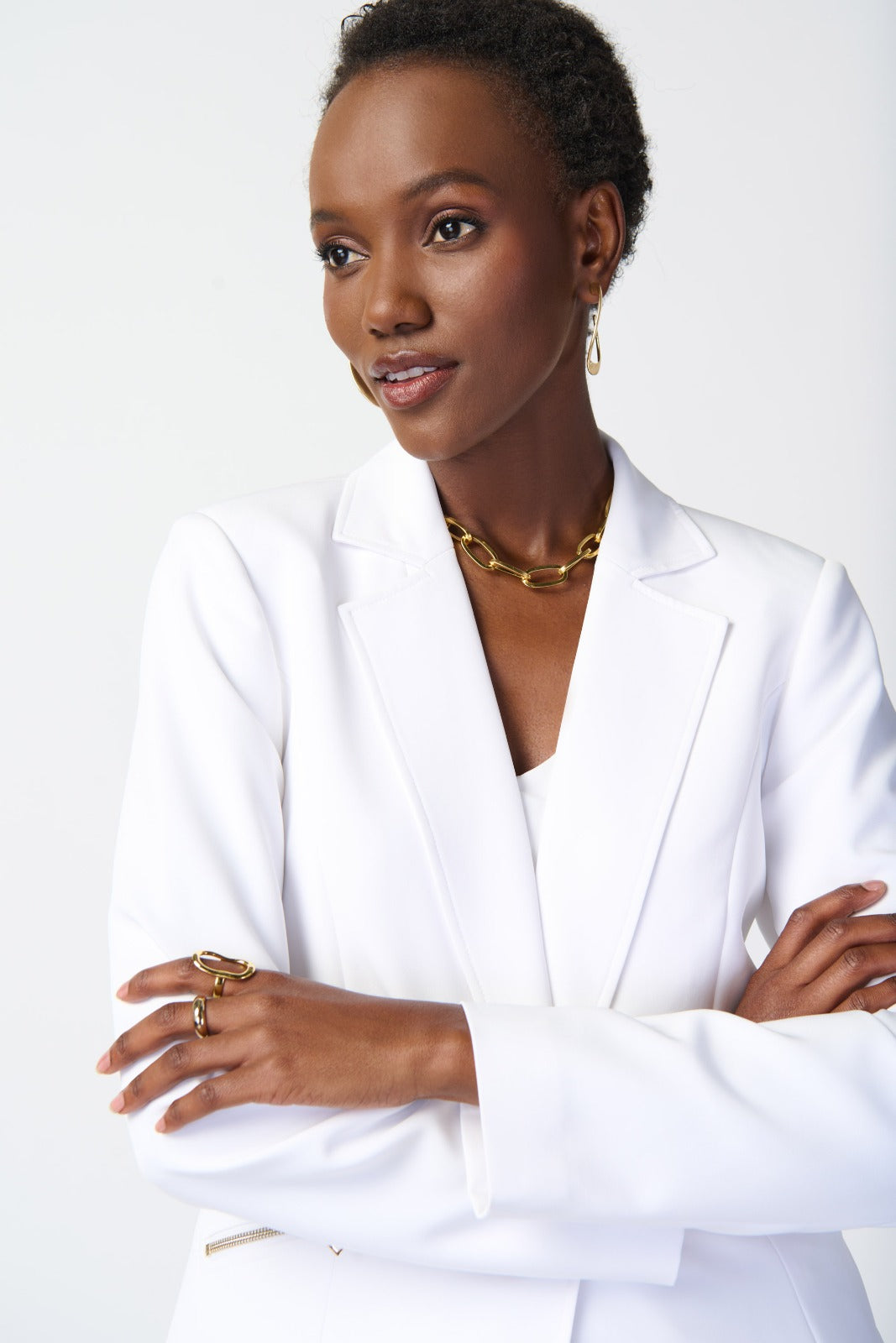 Joseph Ribkoff Vanilla Woven Blazer With Zippered Pockets Style 234929