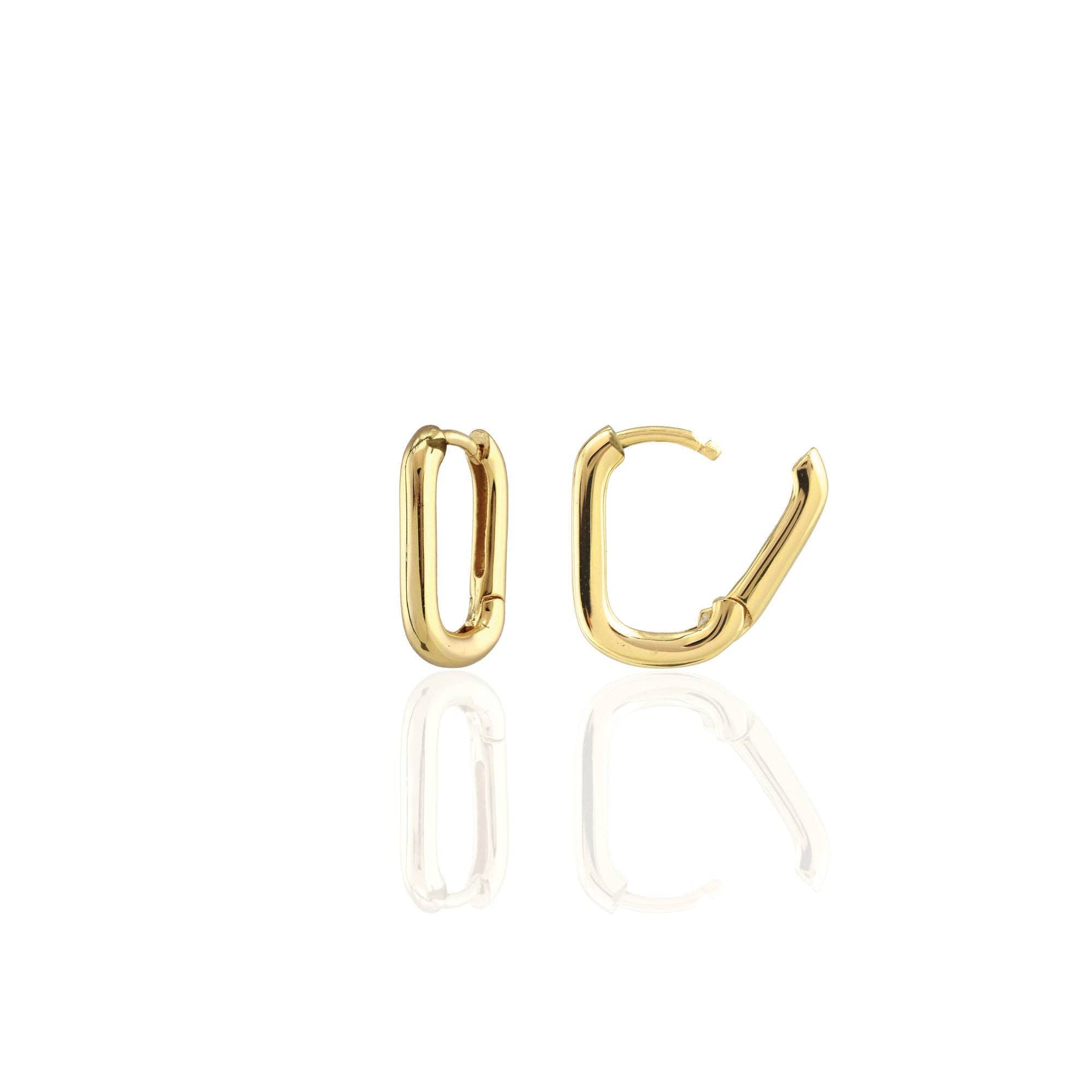 Kris Nations - Oval Huggie Hoop Earrings 18K Gold Vermeil Hinge Closure Nickel Free Hypoallergenic Ships from CA