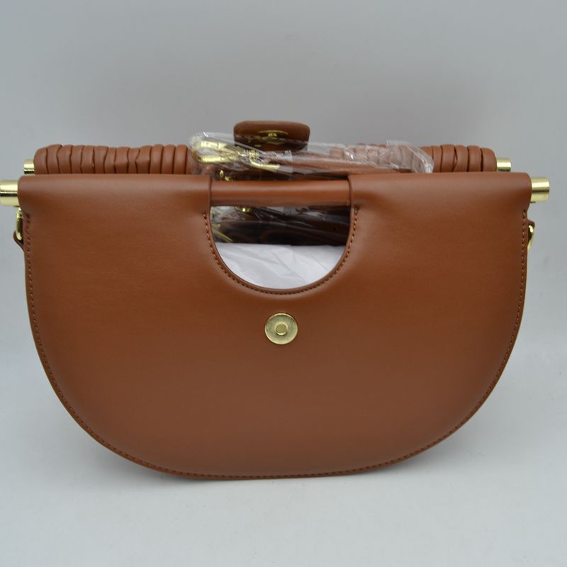 Structured Half-Moon Clutch Bag with Tubular Stitching and Shoulder Strap