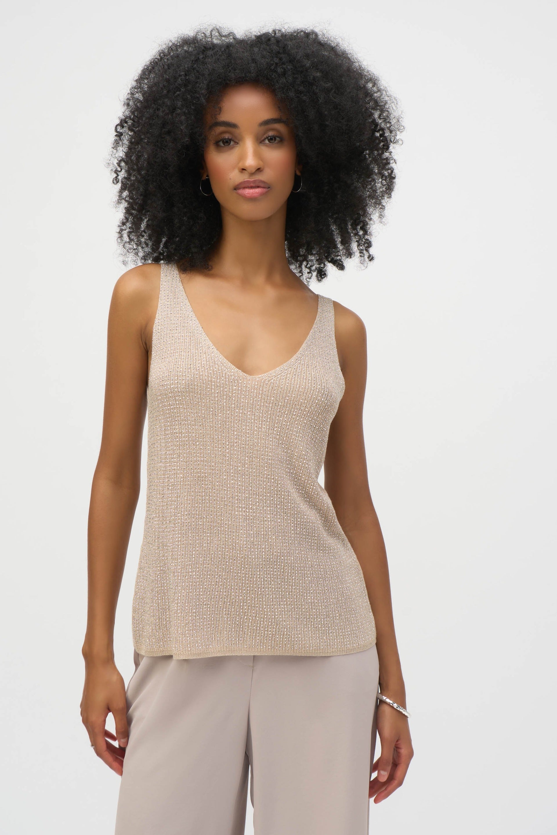Joseph Ribkoff Metallic Knitted Camisole With Rhinestones Style 252915