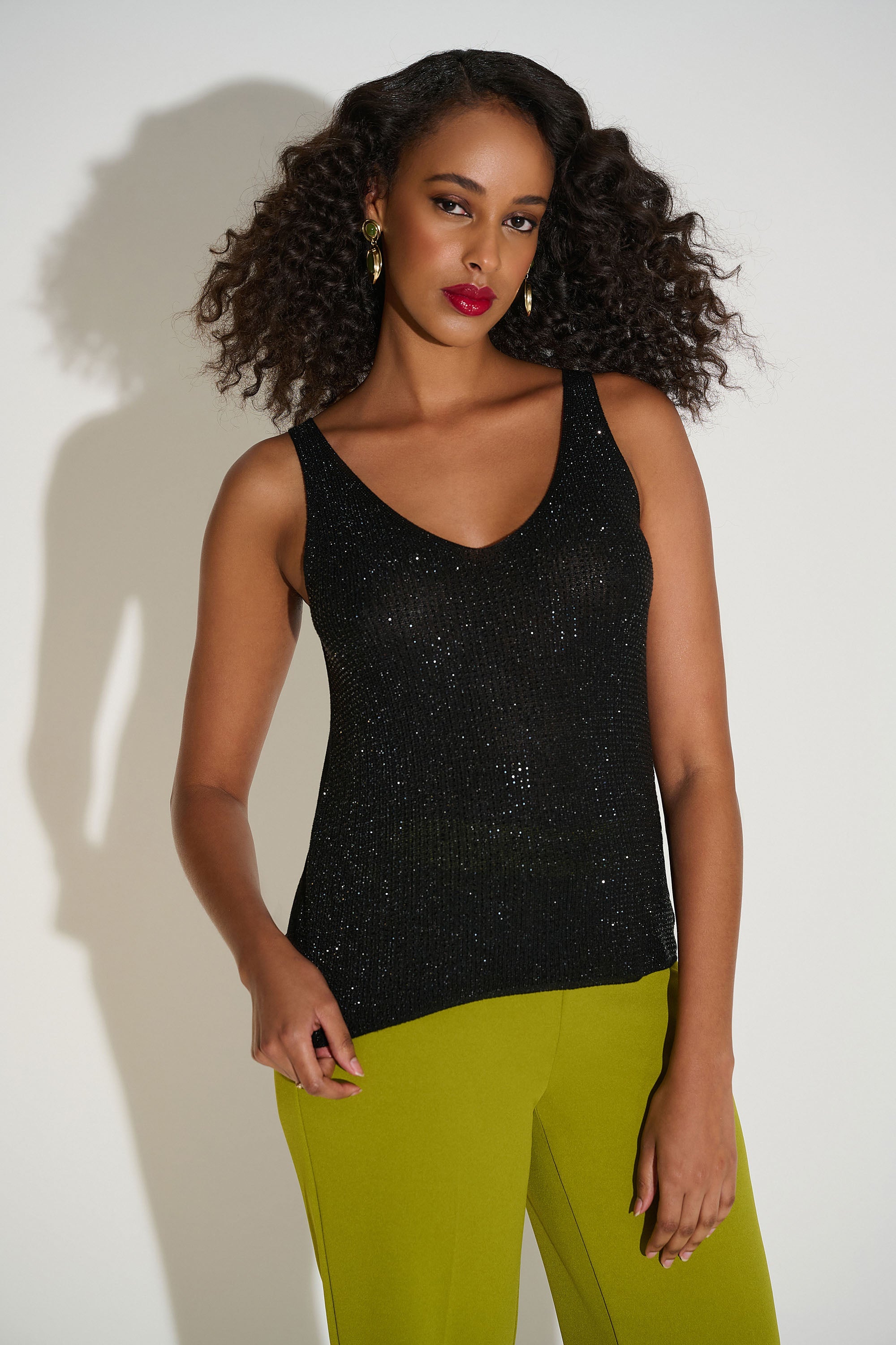 Joseph Ribkoff Metallic Knitted Camisole With Rhinestones Style 252915