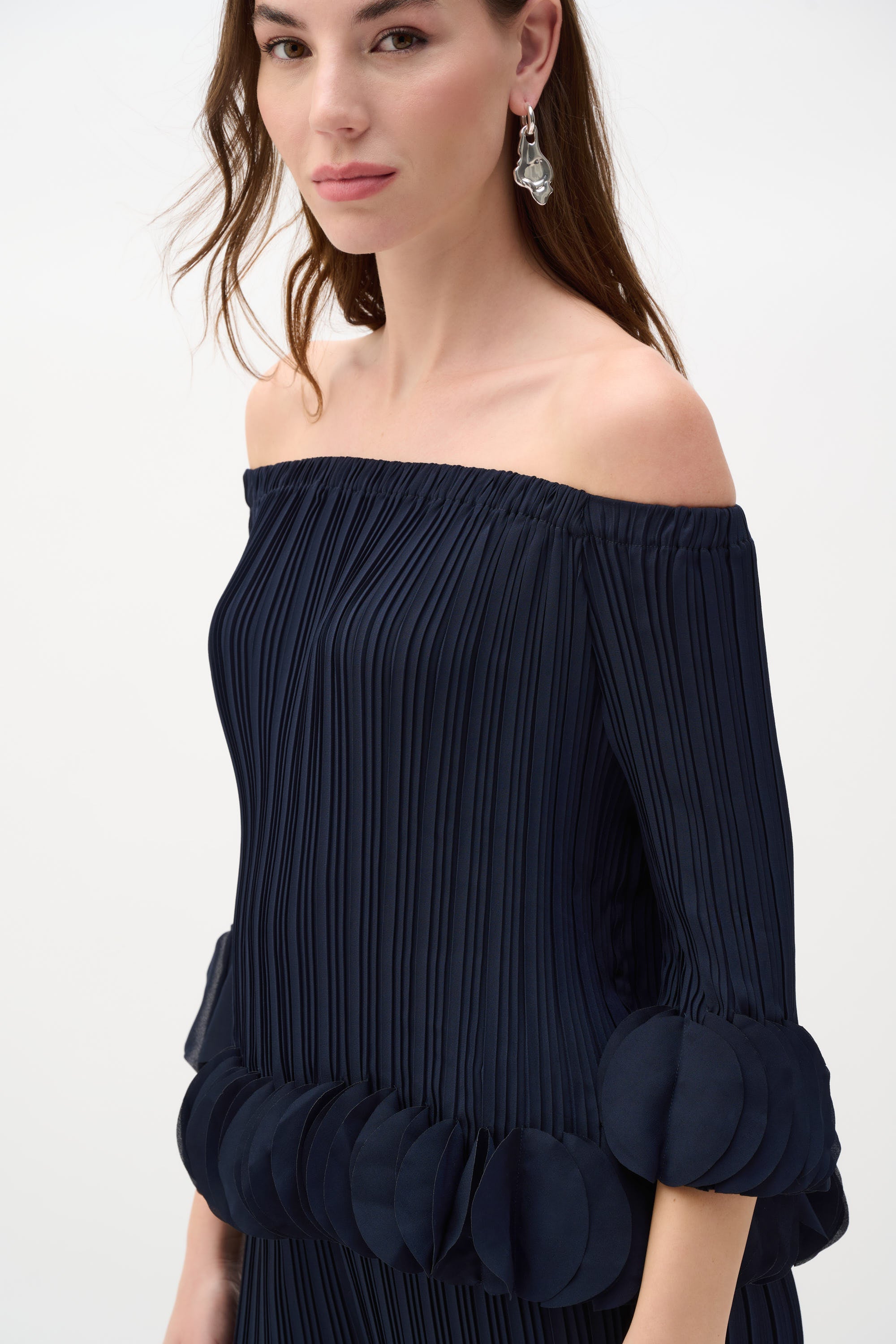Joseph Ribkoff Georgette Off Shoulder Pleated Top Style 253939
