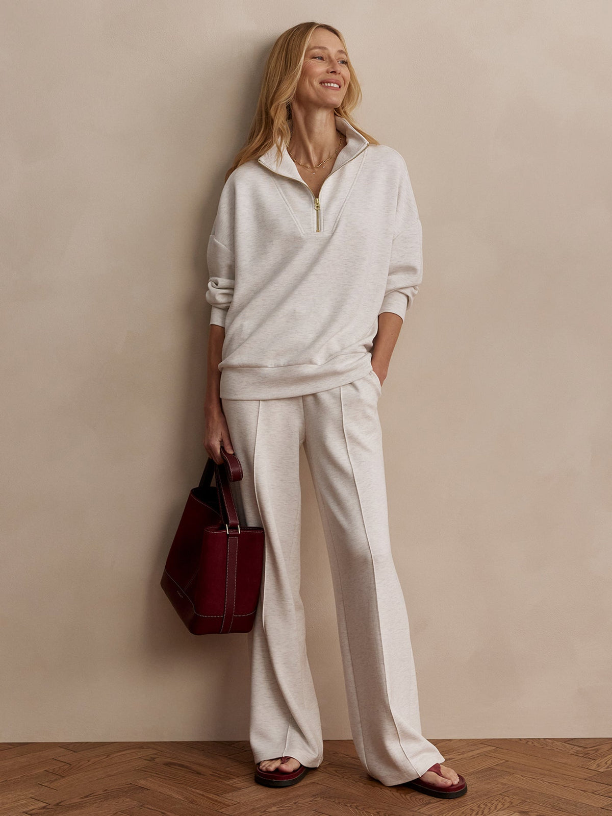 Varley The Wide Leg Pant 28 in Ivory Marl
