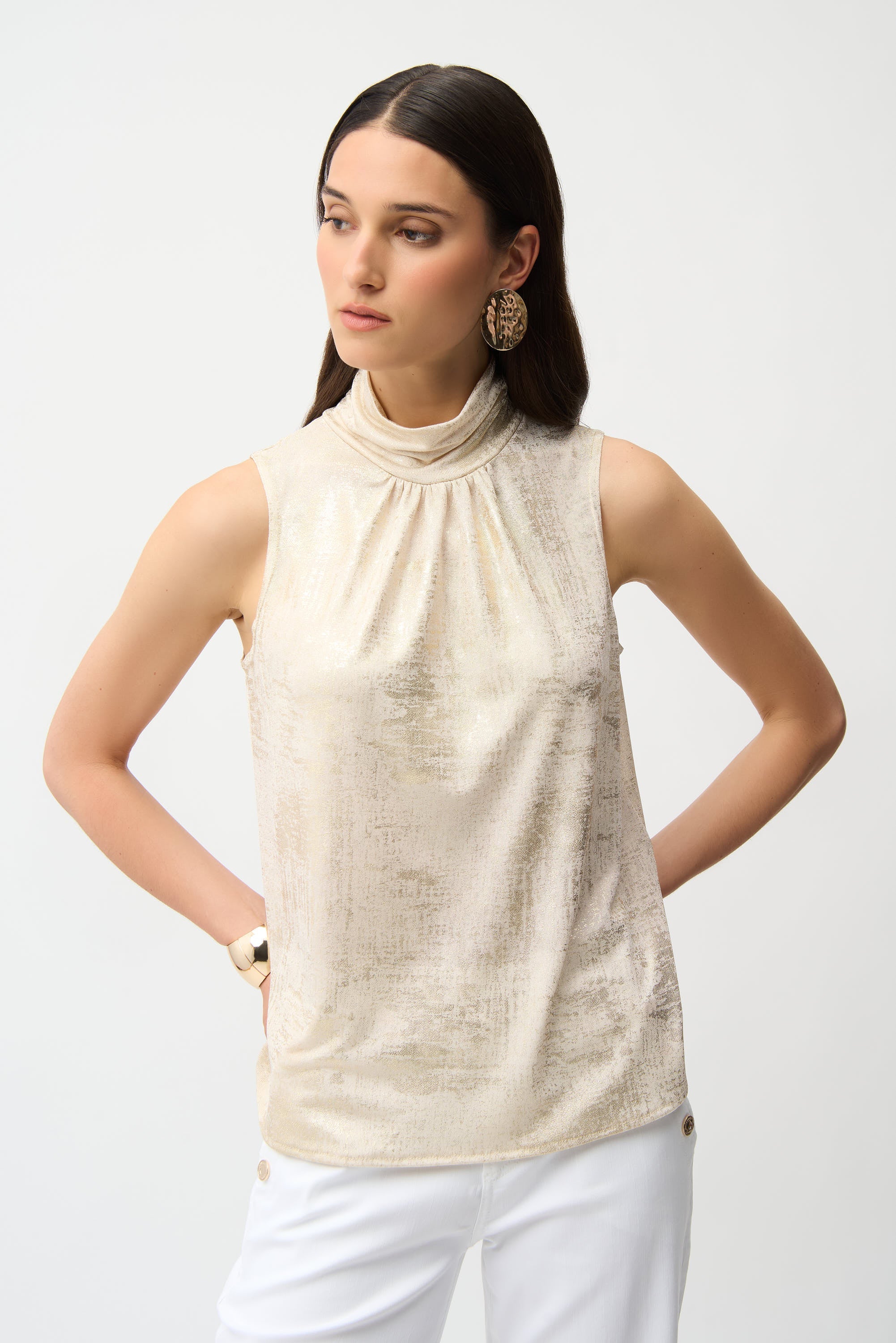 Joseph Ribkoff Foiled Knit Straight Sleeveless Top Style 261008