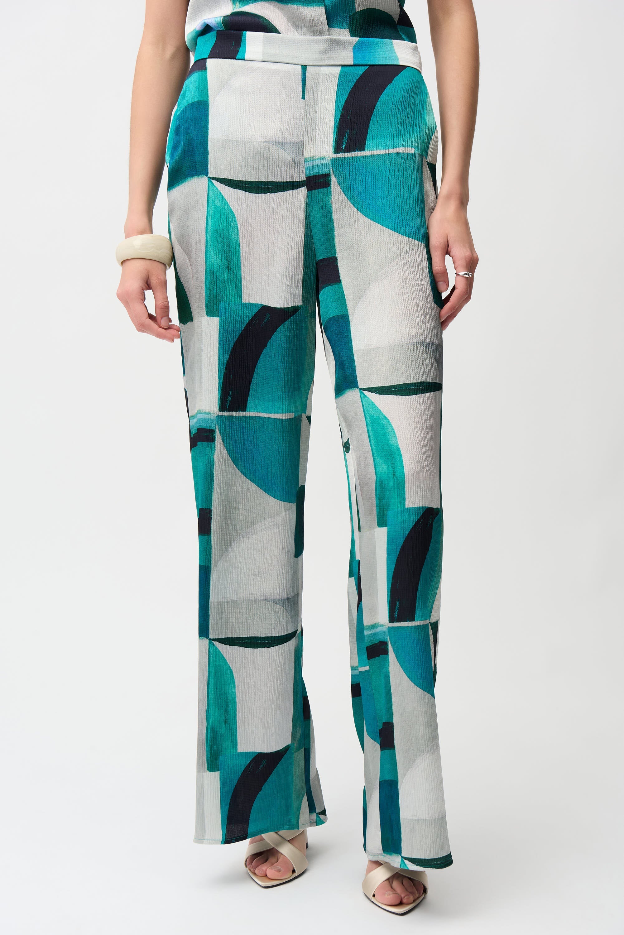 Joseph Ribkoff Satin Geometric Print Wide Leg Pull-On Pants Style 261042
