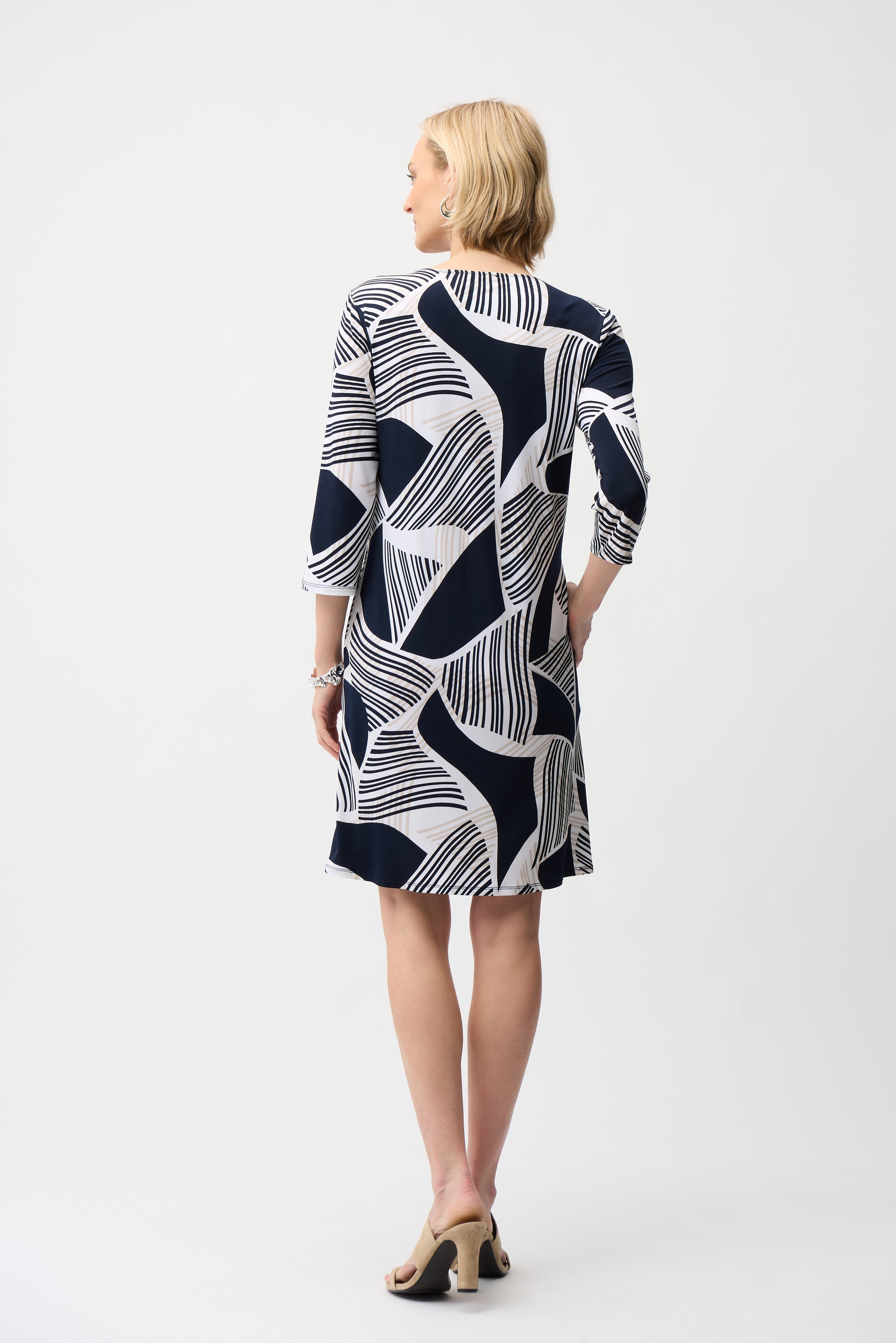 Joseph Ribkoff Geometric Print Straight Dress With Keyhole Neckline Style 261046