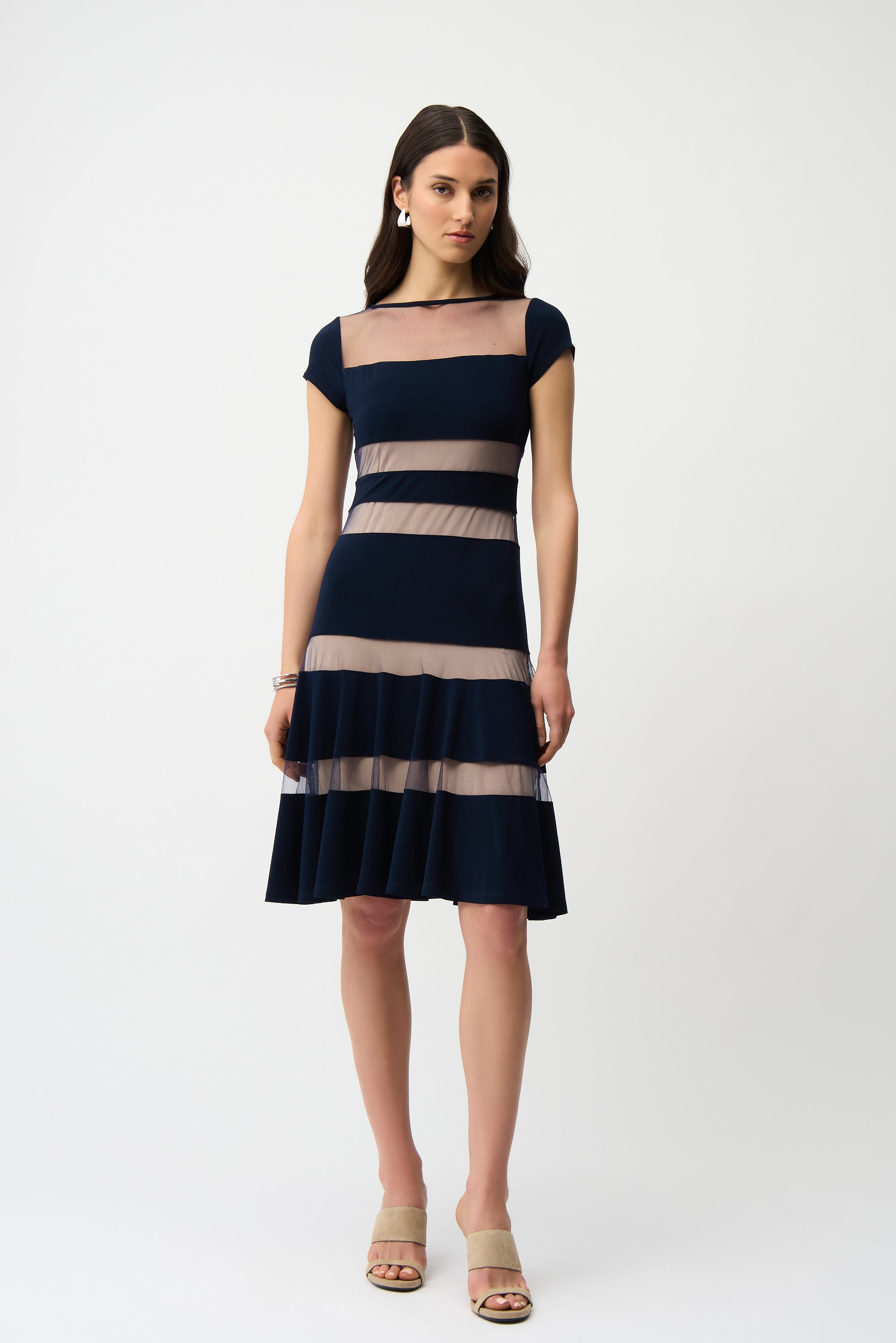 Joseph Ribkoff Fit and Flare Dress With Mesh Inserts Style 261050
