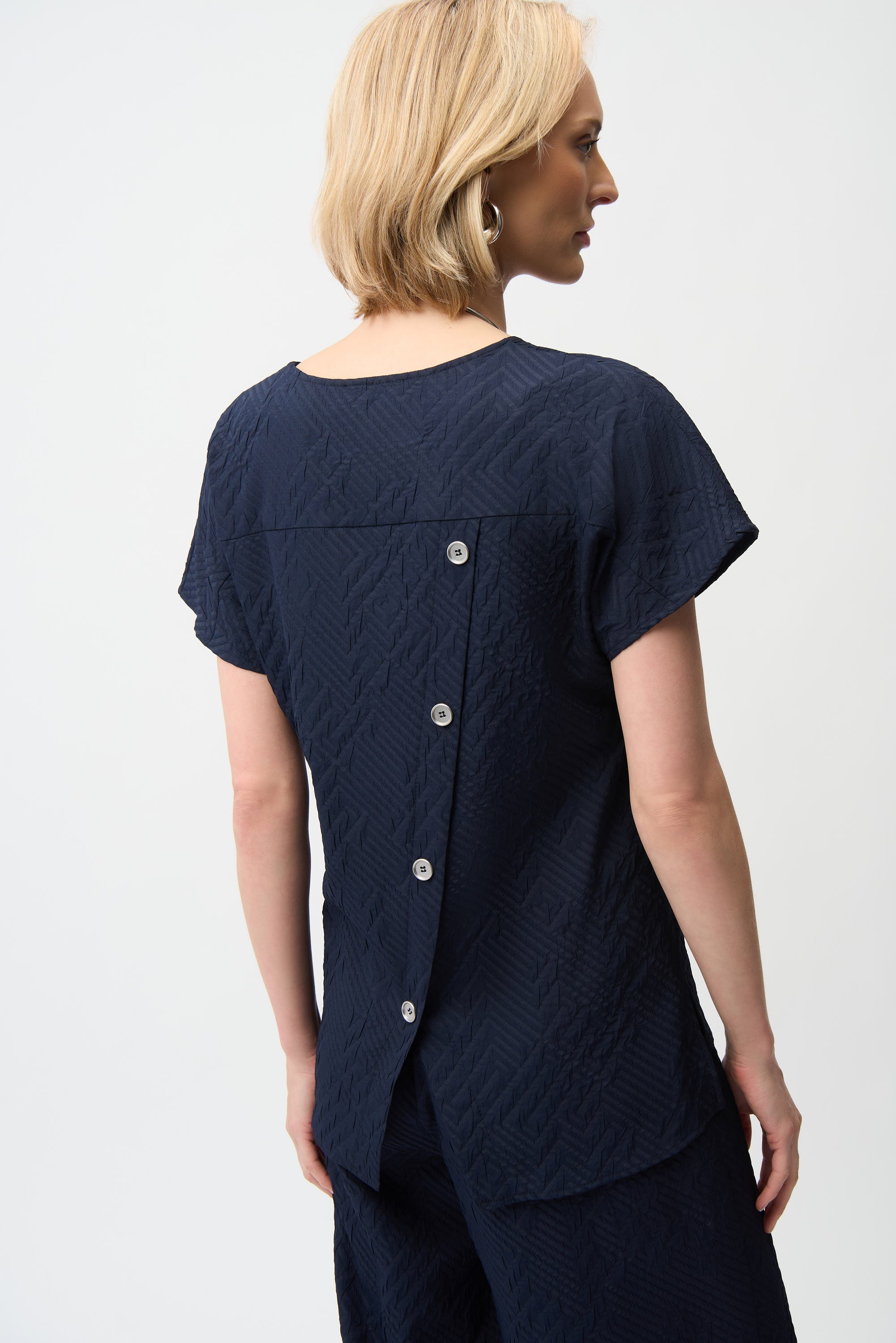 Joseph Ribkoff Geometric Textured Jacquard Top With V-neckline Style 261055