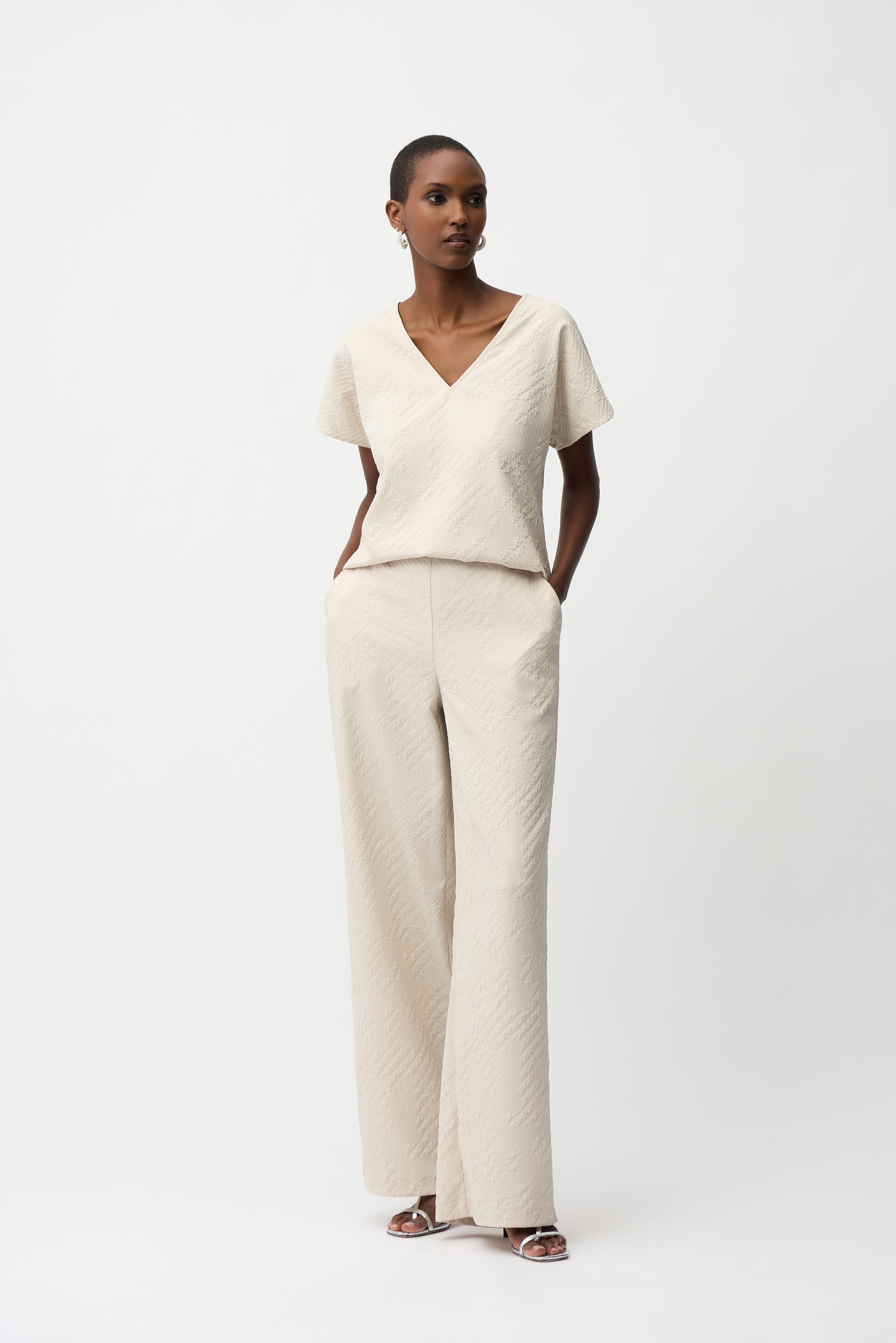 Joseph Ribkoff Geometric Textured Jacquard Top With V-neckline Style 261055