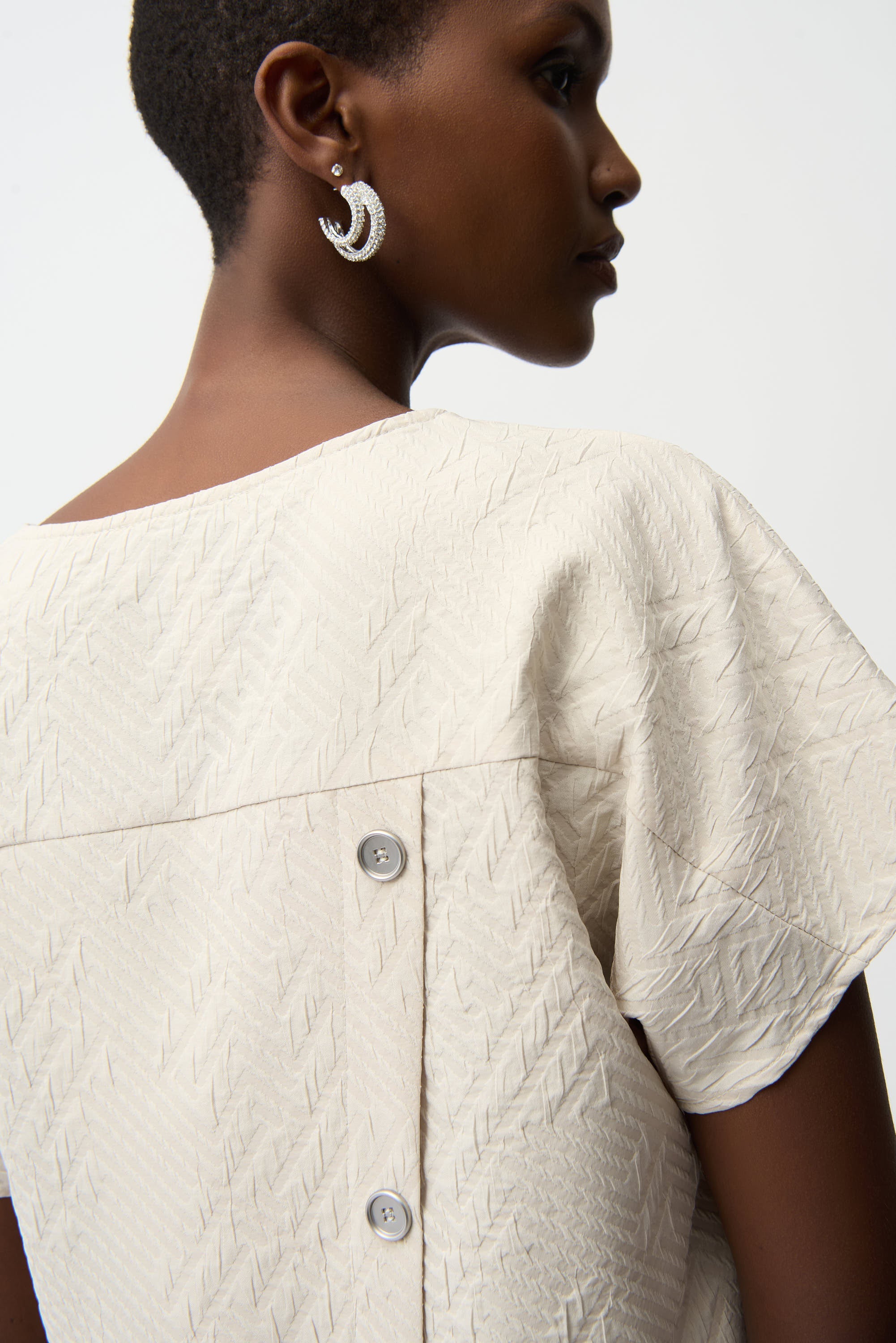 Joseph Ribkoff Geometric Textured Jacquard Top With V-neckline Style 261055