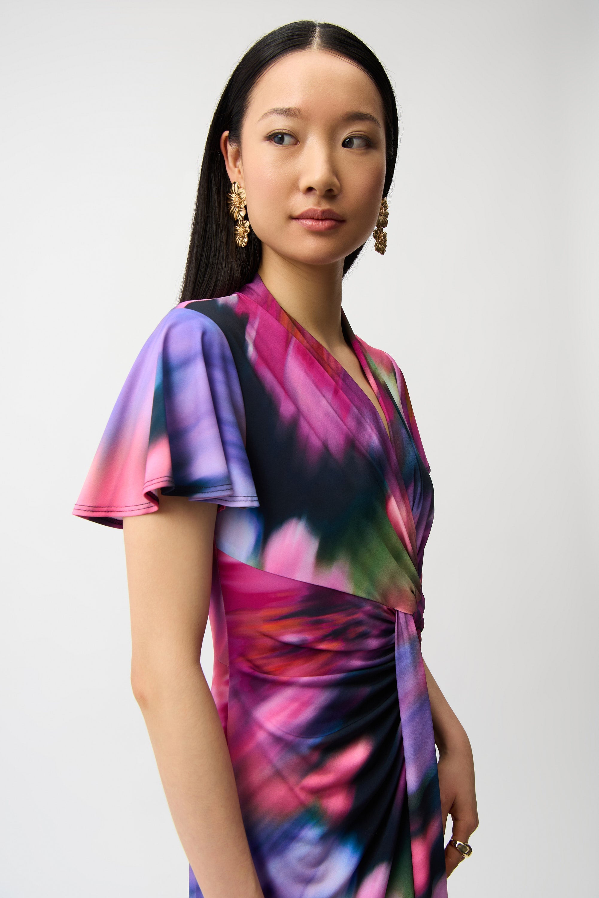 Joseph Ribkoff Floral Print High-Low Wrap Dress Style 261060