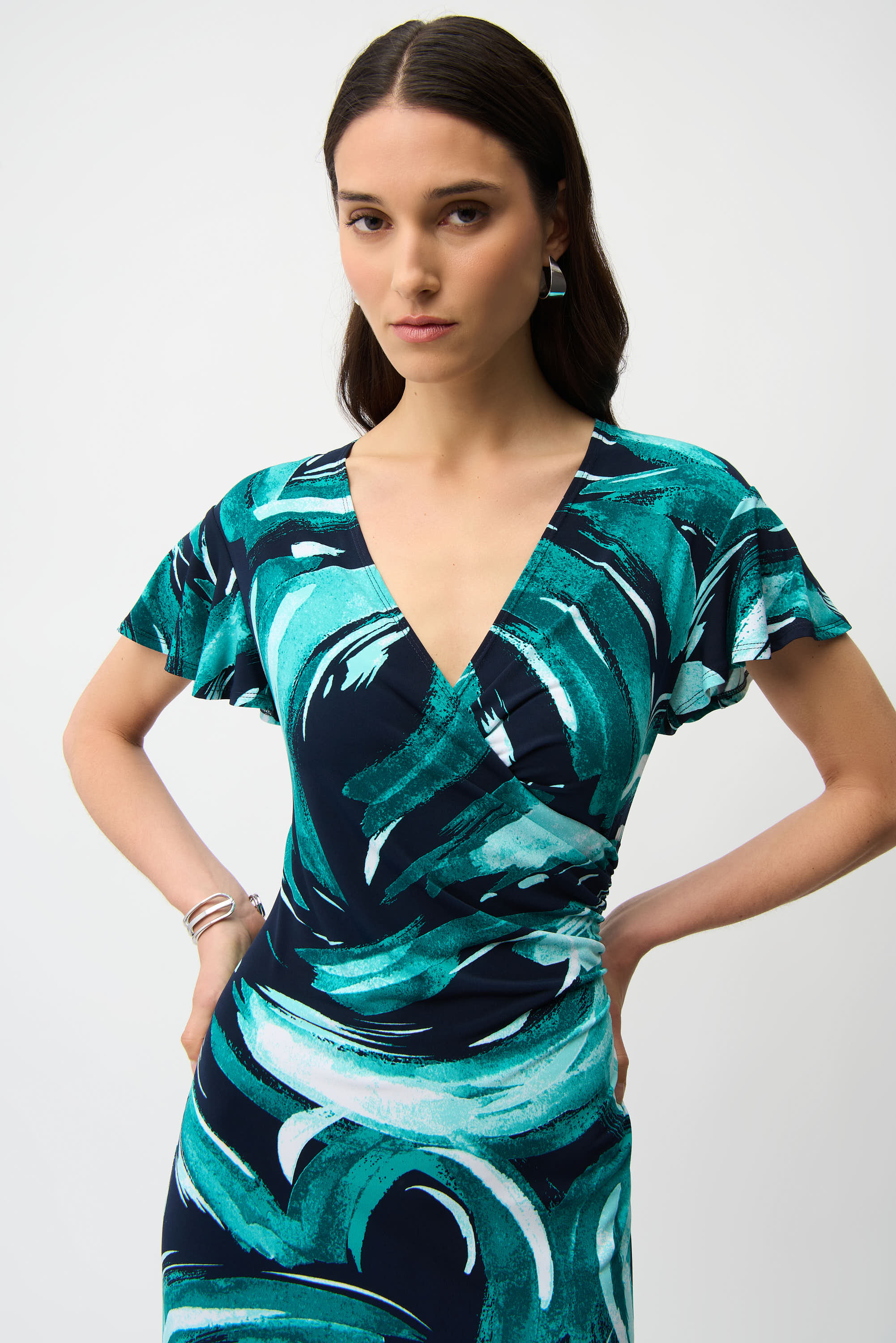 Joseph Ribkoff Abstract Print Fit and Flare Wrap Dress Style 261063