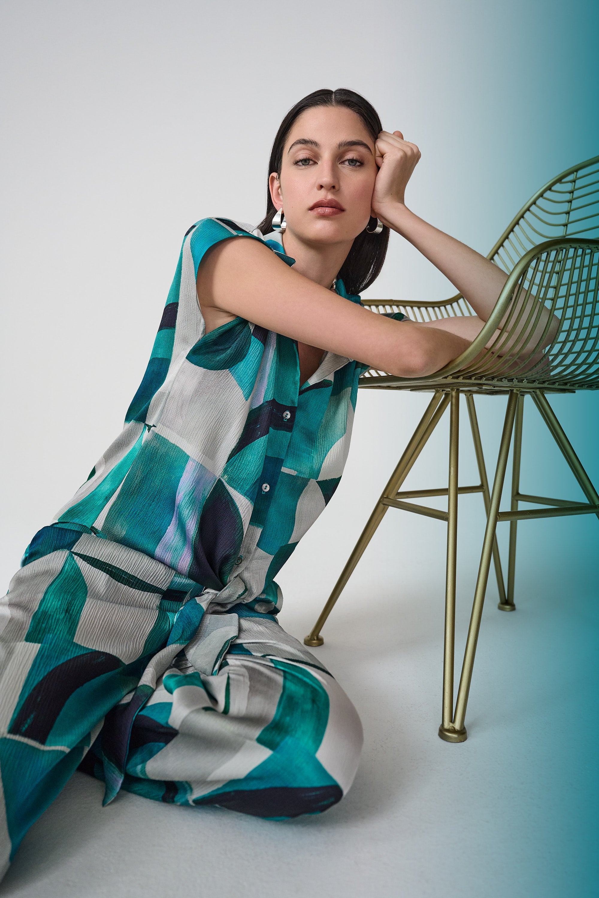 Joseph Ribkoff Geometric Print Boxy Top With Front Ties Style 261065