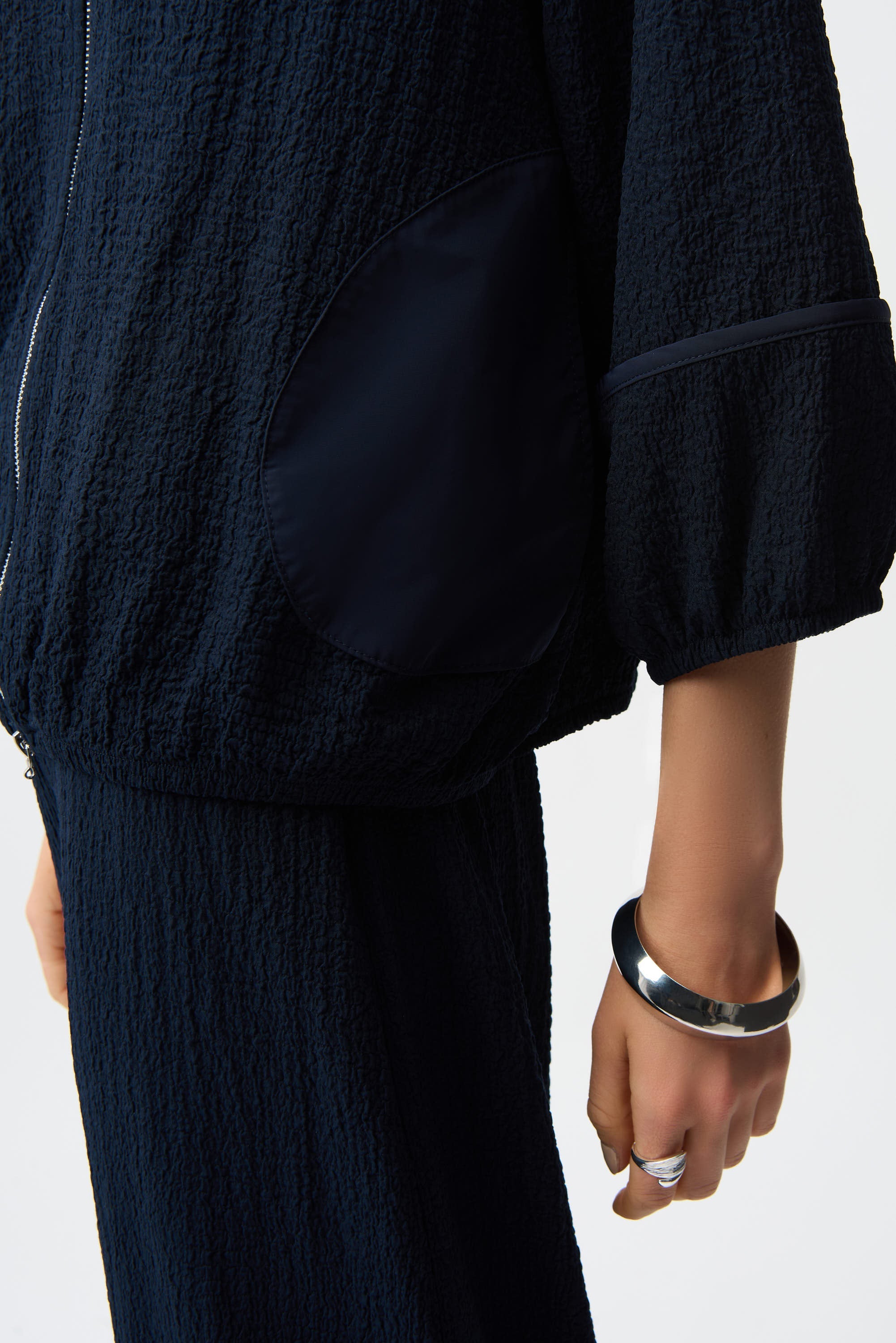 Joseph Ribkoff Seersucker & Memory Bomber Jacket Style 261066