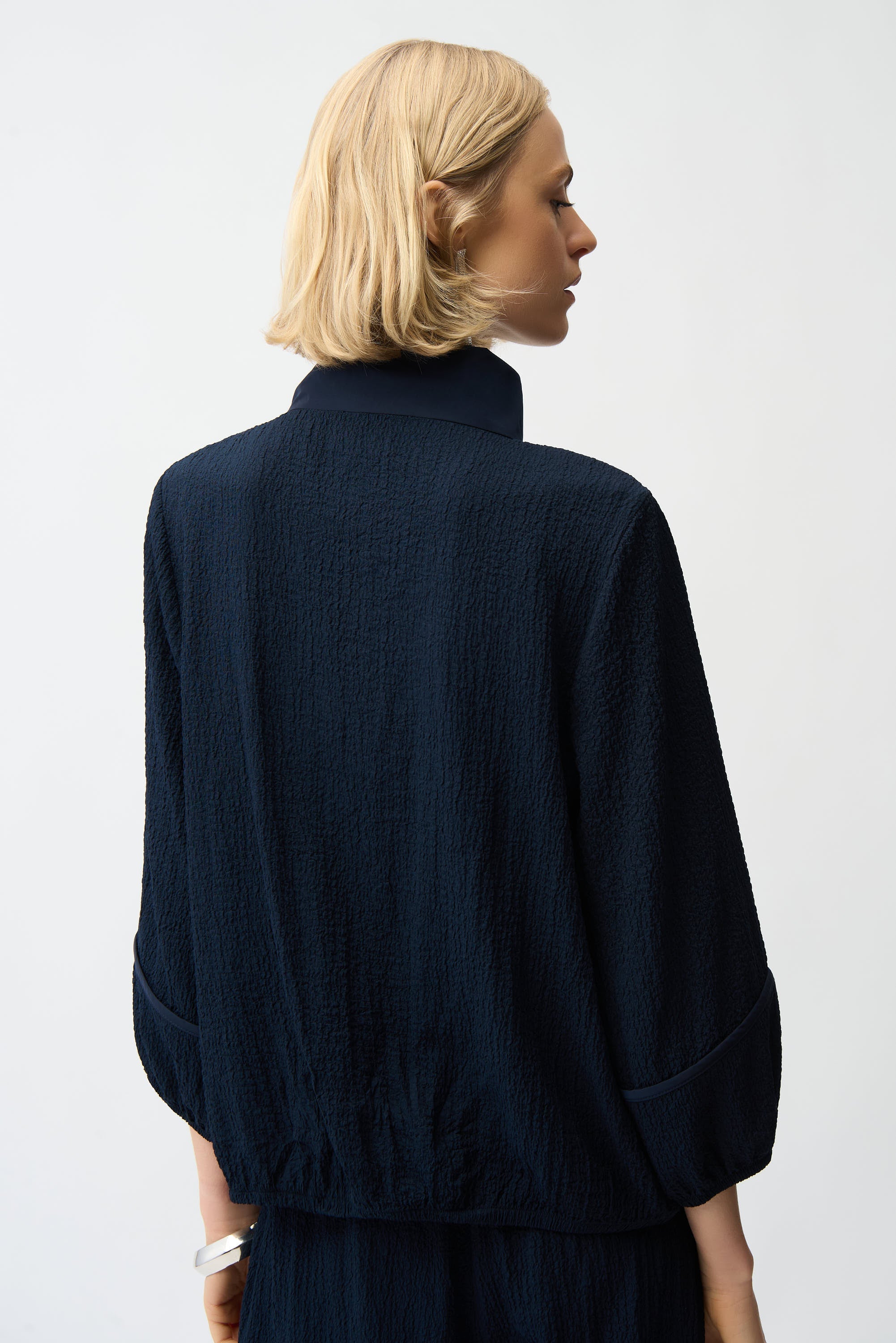 Joseph Ribkoff Seersucker & Memory Bomber Jacket Style 261066