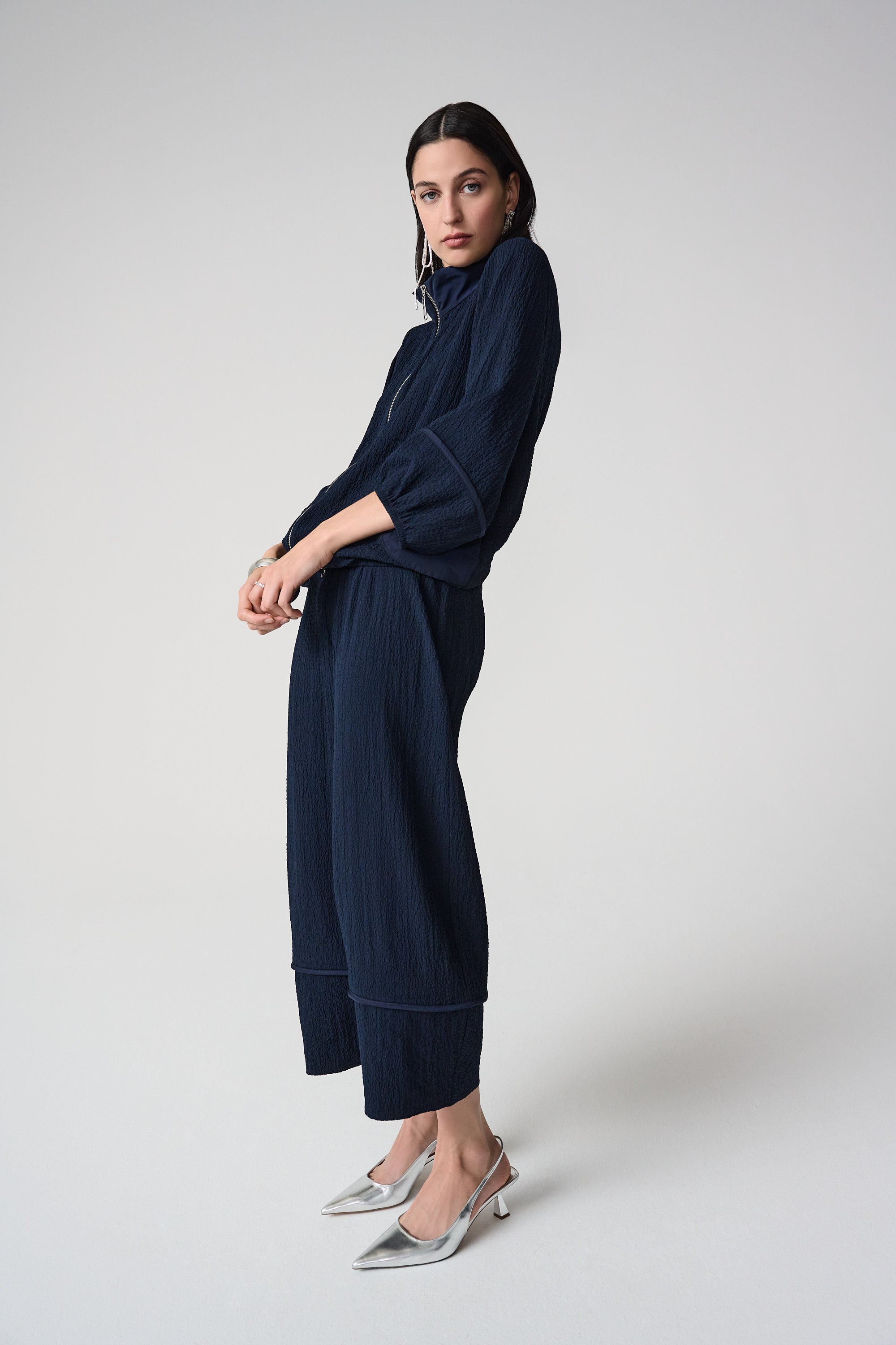 Joseph Ribkoff Seersucker & Memory Bomber Jacket Style 261066