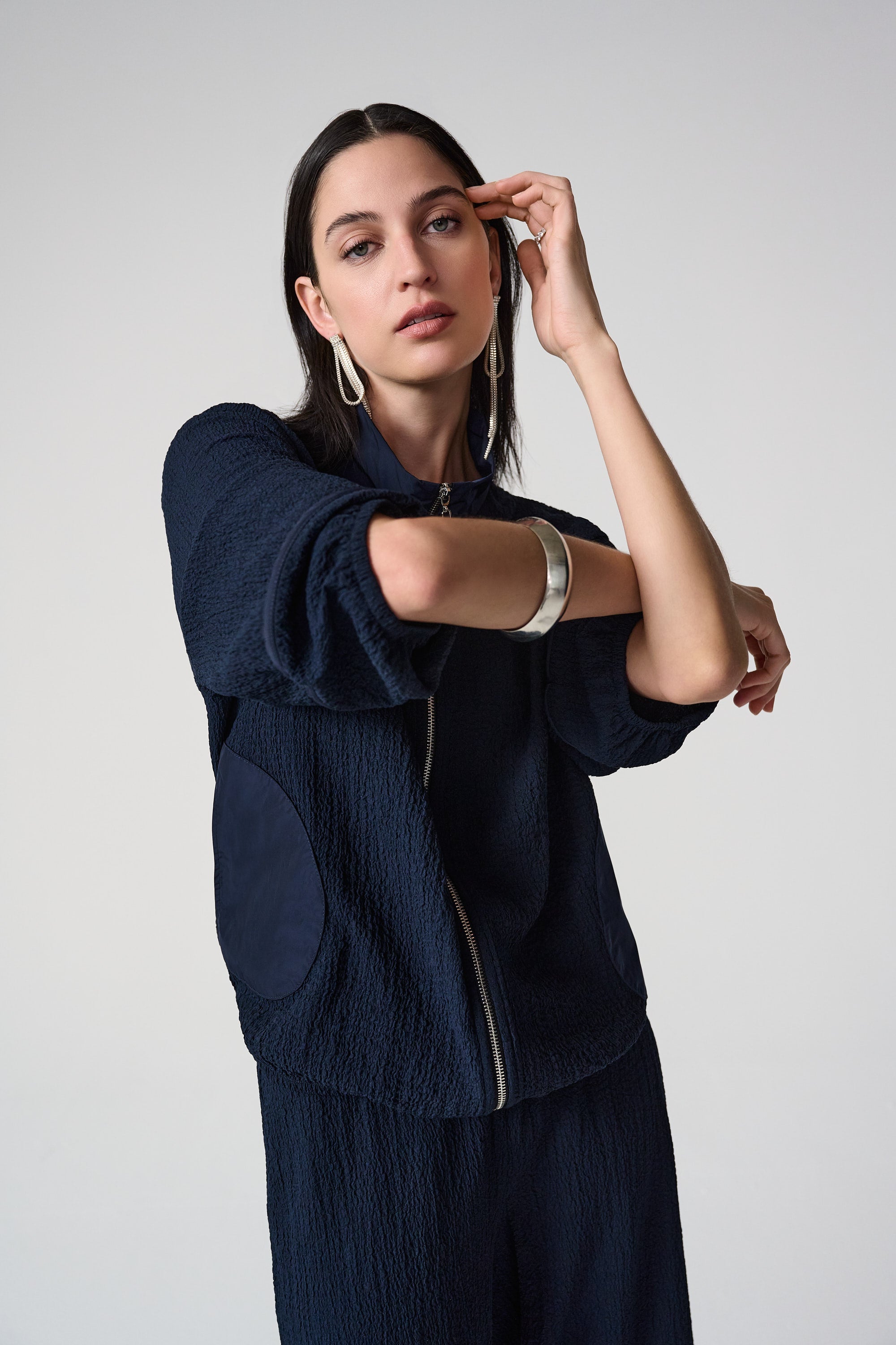 Joseph Ribkoff Seersucker & Memory Bomber Jacket Style 261066