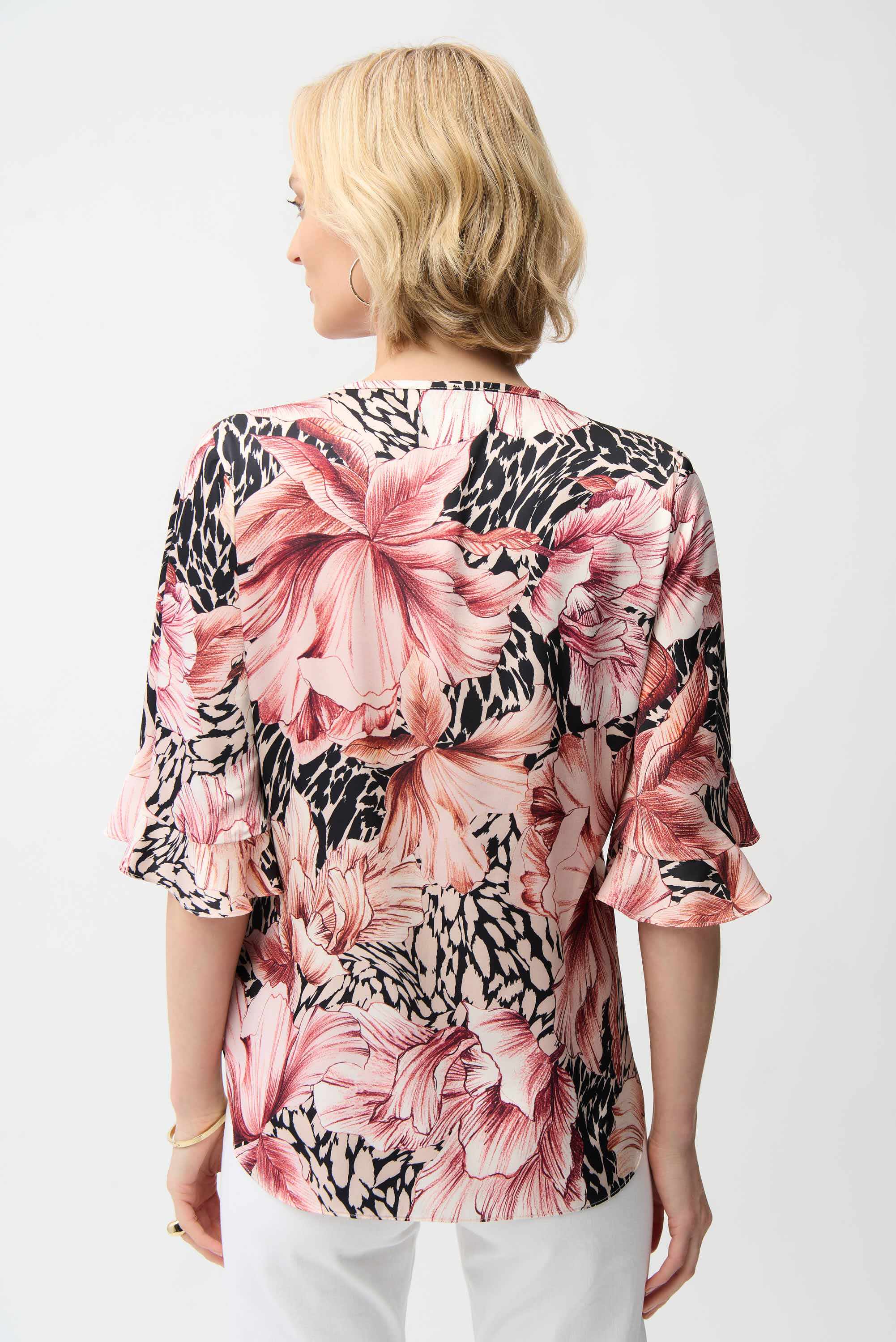 Joseph Ribkoff Satin Floral Print Straight Top Style 261068