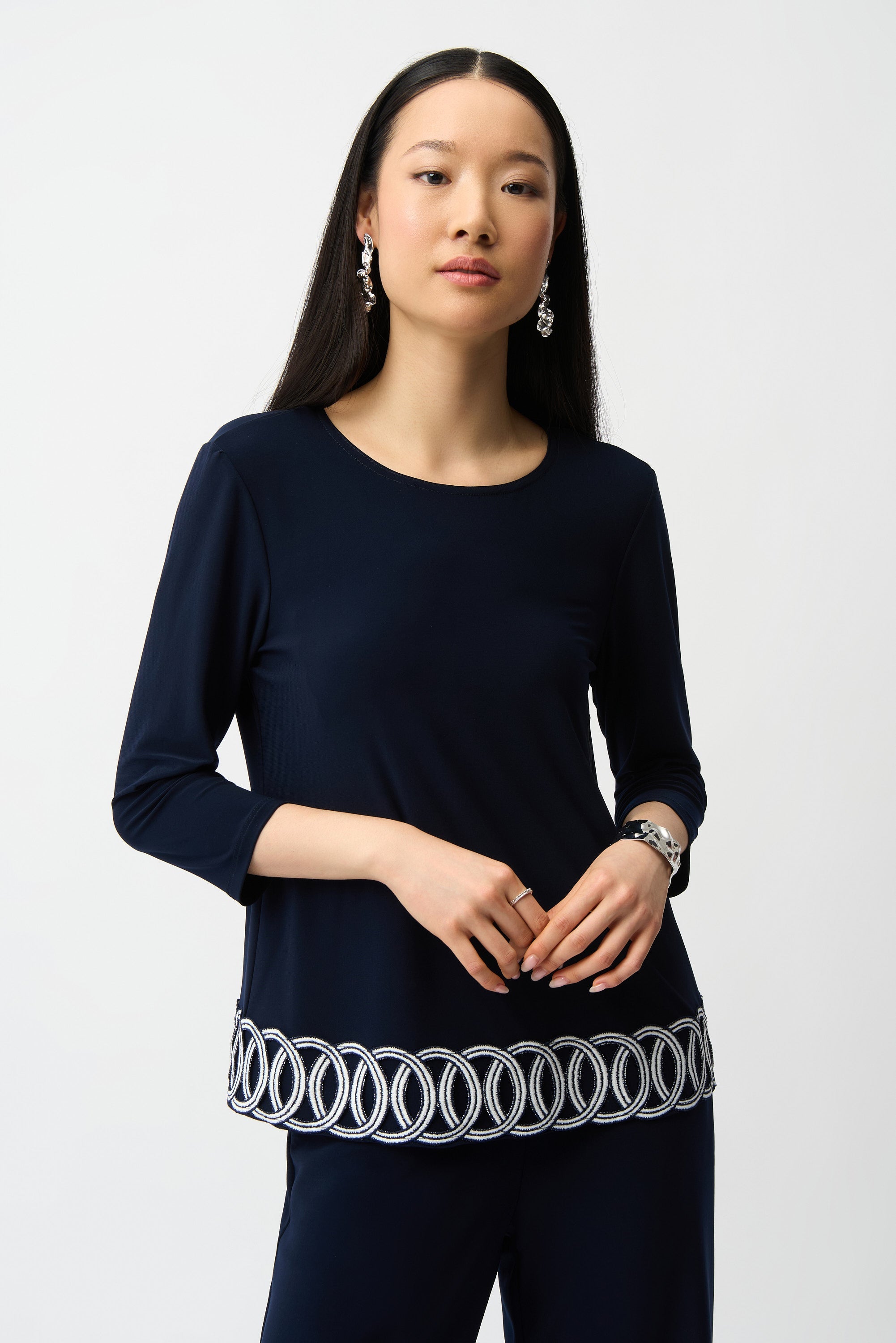 Joseph Ribkoff Fitted Top With Guipure Hem Detail Style 261069