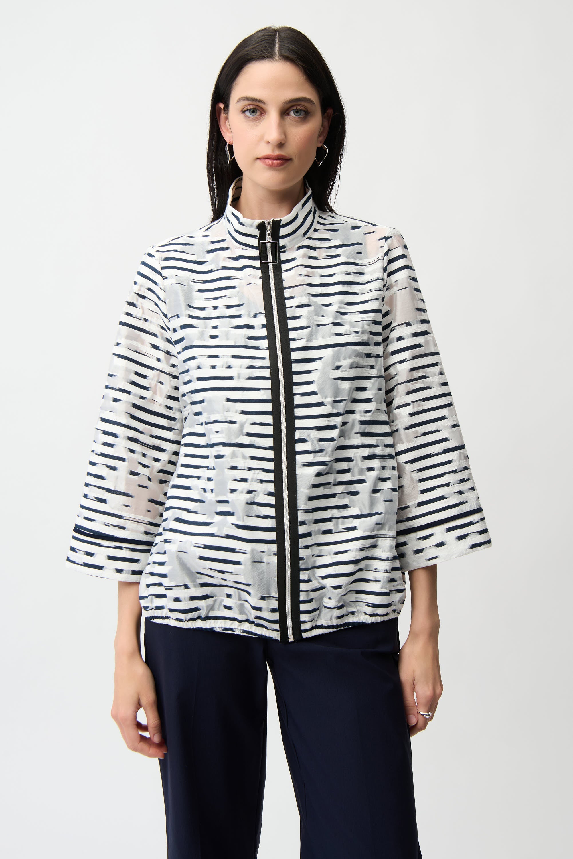 Joseph Ribkoff Jacquard Organza Stripe Bomber Jacket Style 261094
