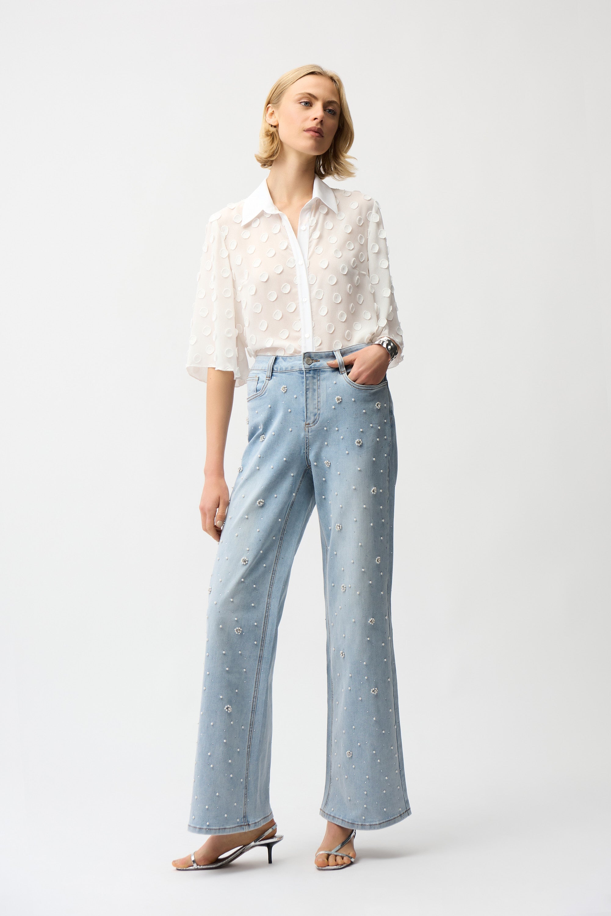 Joseph Ribkoff 3D Dot Jacquard Boxy Blouse Style 261098