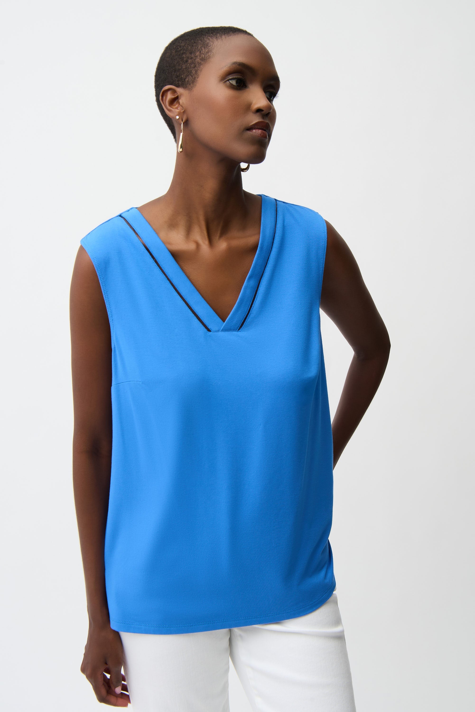 Joseph Ribkoff Sleeveless Straight Top With Sheer Trim Style 261108