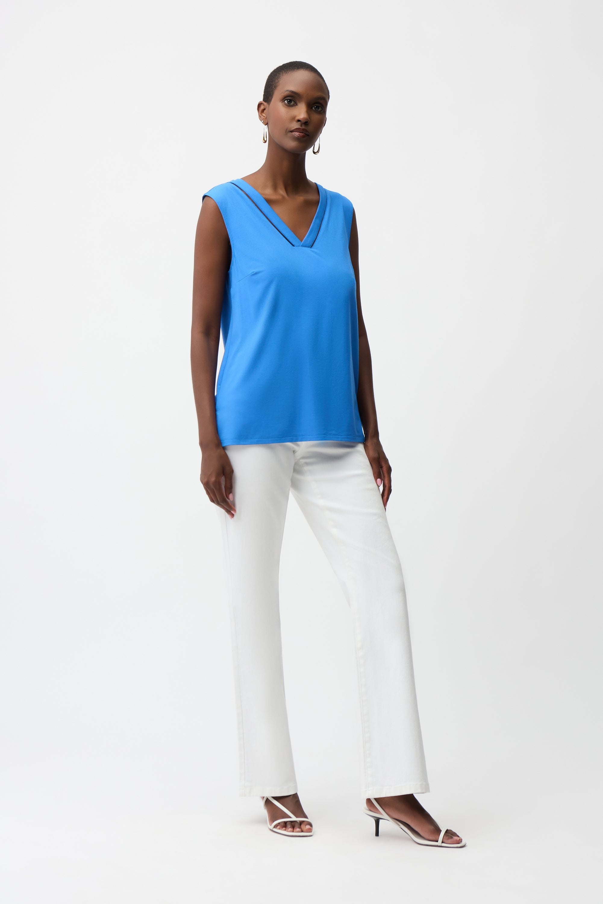 Joseph Ribkoff Sleeveless Straight Top With Sheer Trim Style 261108