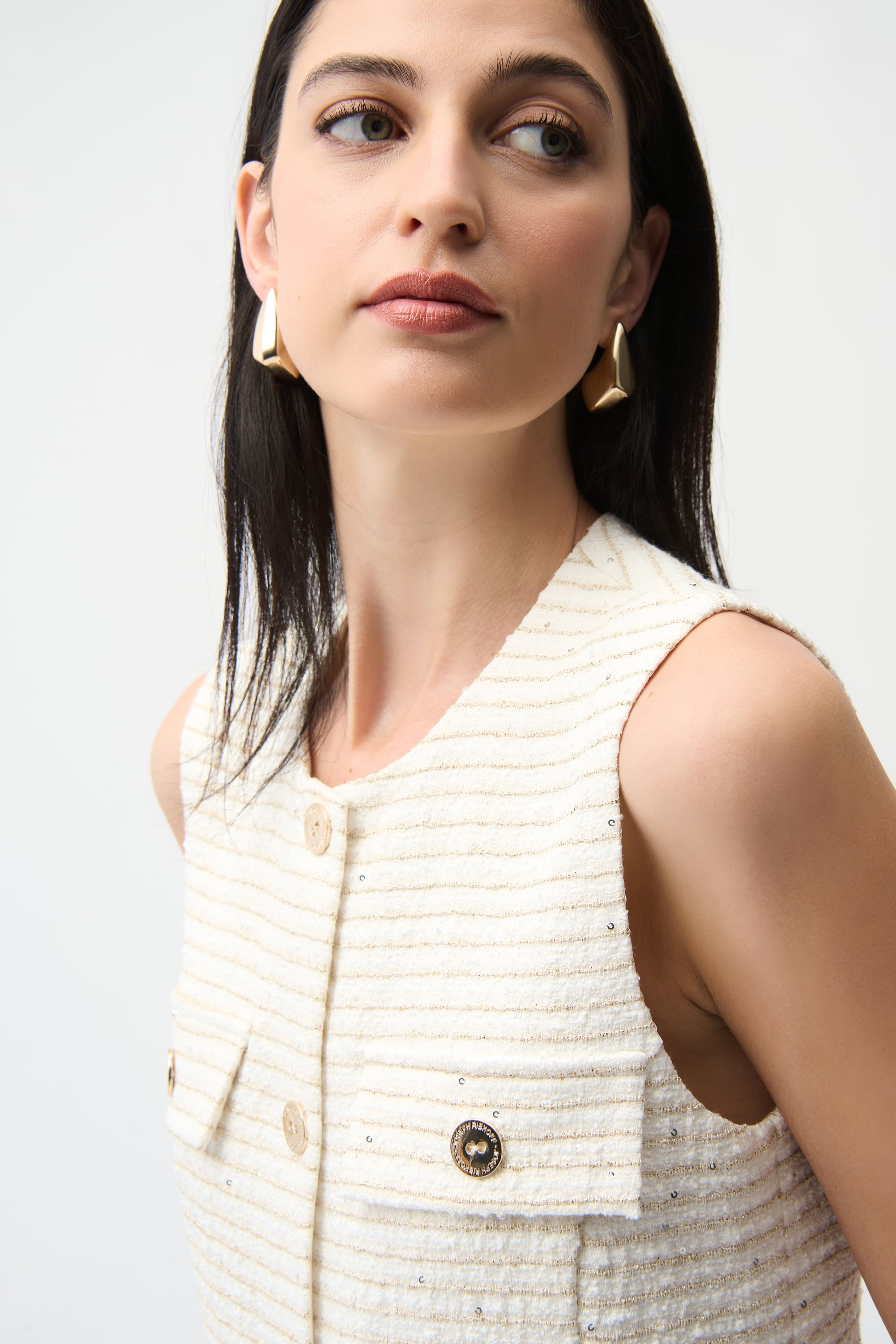 Joseph Ribkoff Bouclé Fitted Vest With Gold Buttons Style 261113