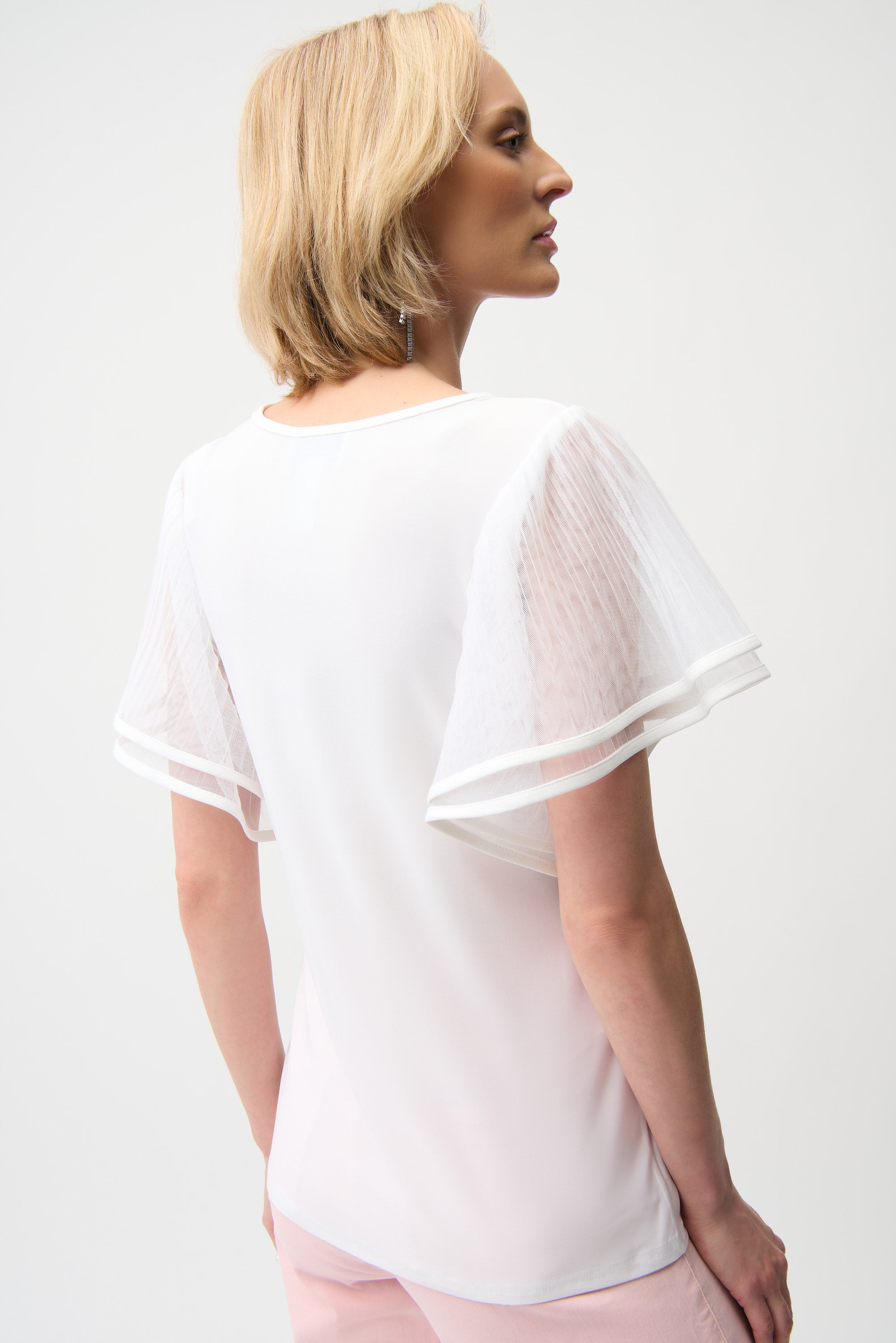 Joseph Ribkoff Straight Top With Mesh Bell Sleeves Style 261115