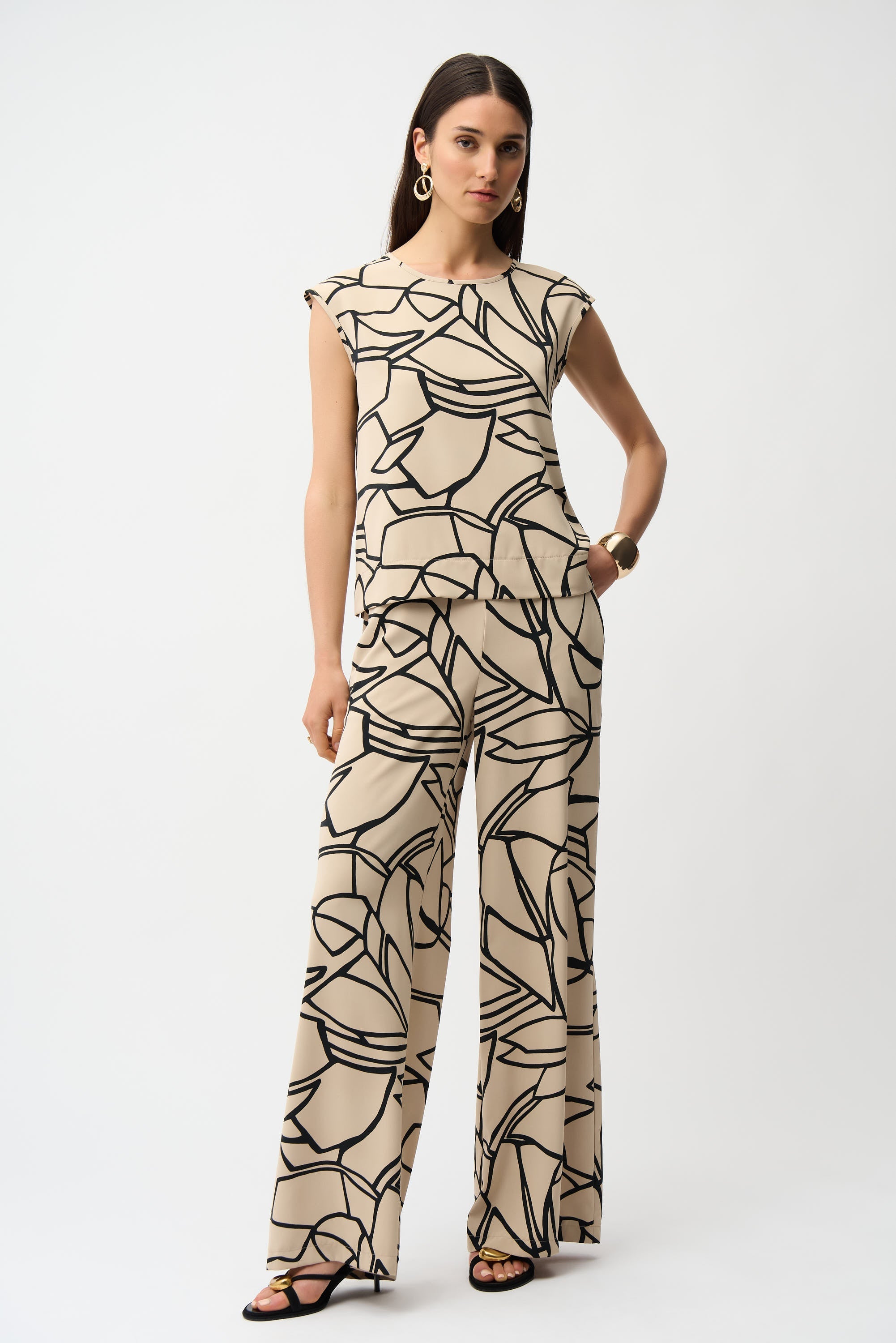 Joseph Ribkoff Woven Abstract Print Boxy Top Style 261125