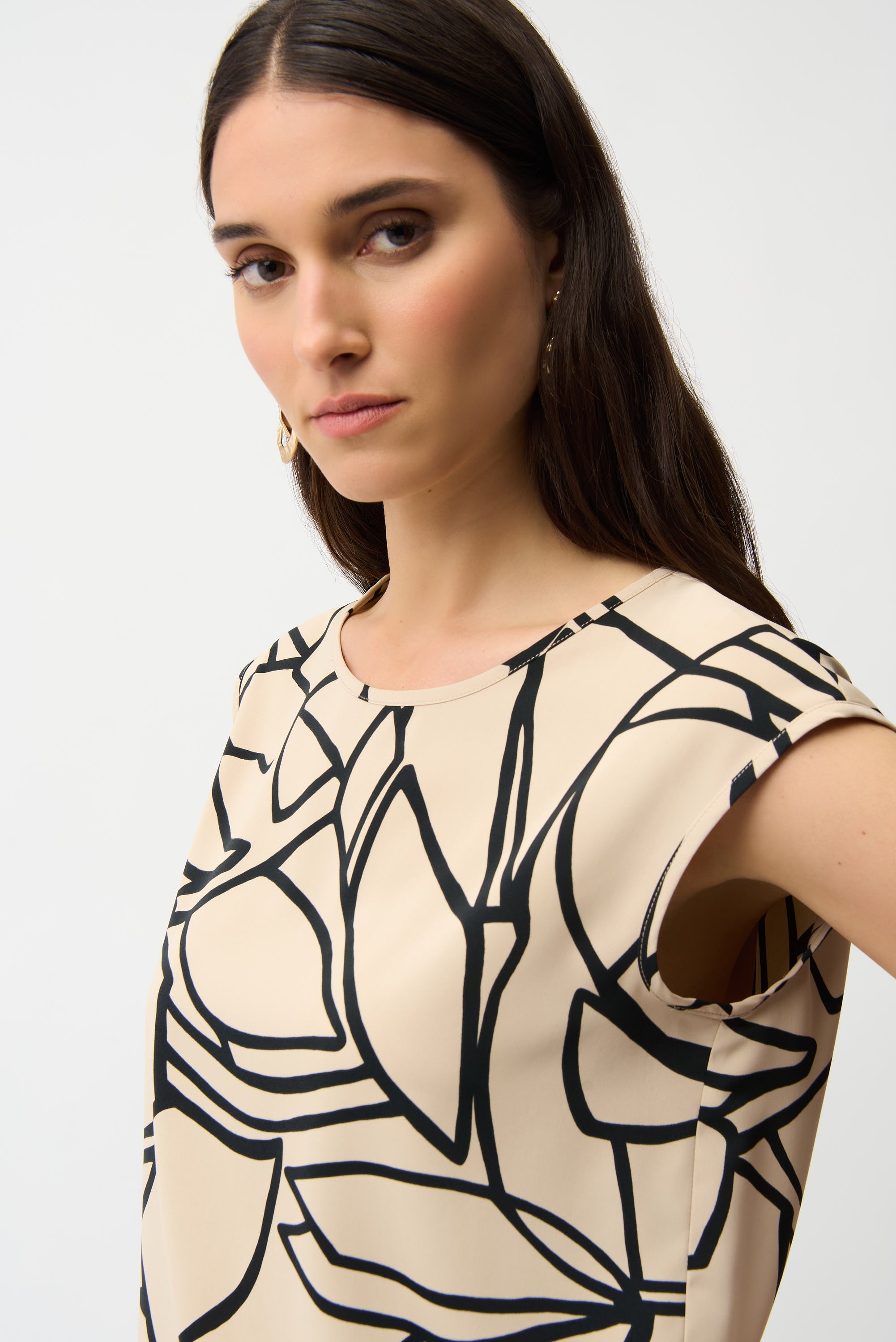 Joseph Ribkoff Woven Abstract Print Boxy Top Style 261125