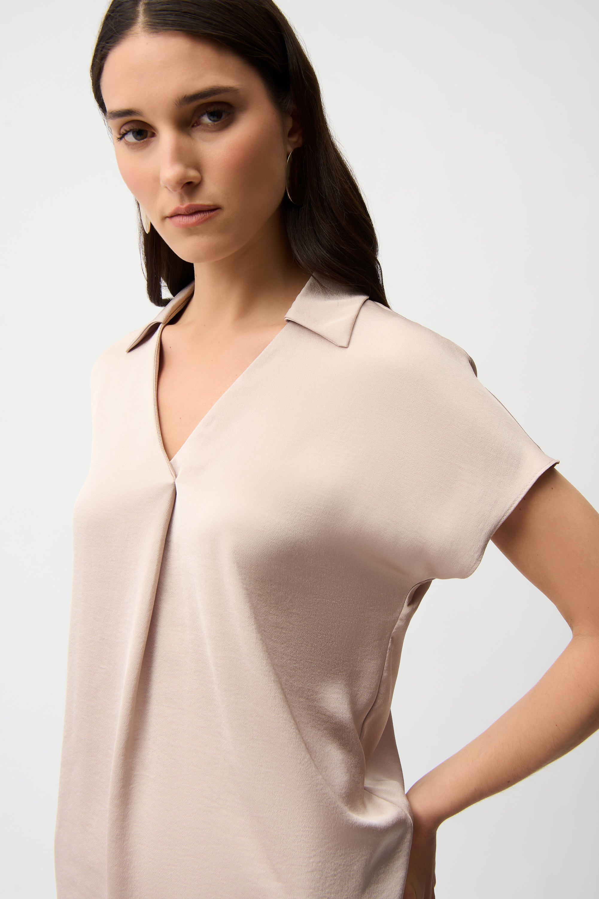 Joseph Ribkoff Satin Boxy Top With Shirt Collar Style 261191
