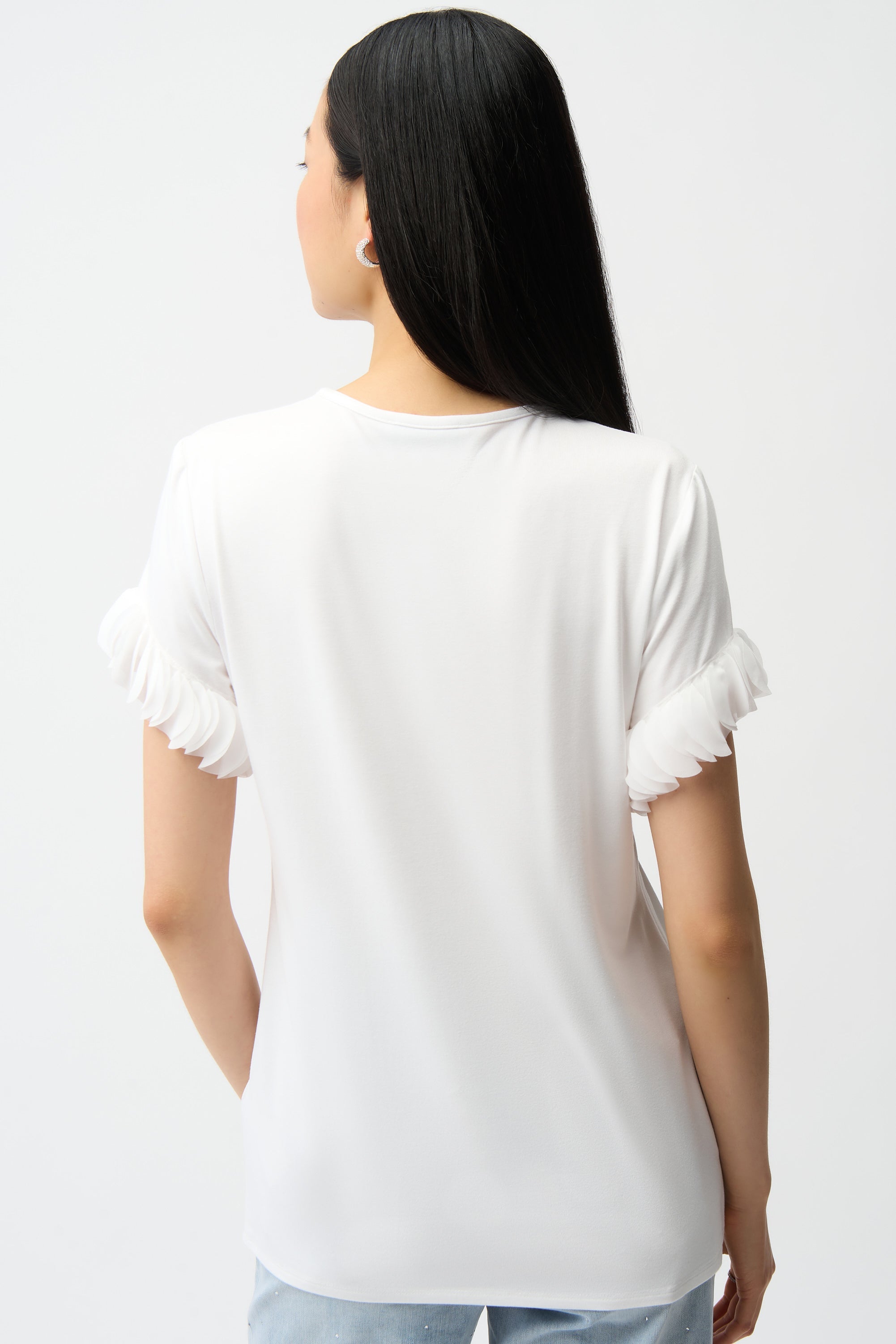 Joseph Ribkoff Fitted Top With Laser Cut Chiffon Sleeve Style 261201