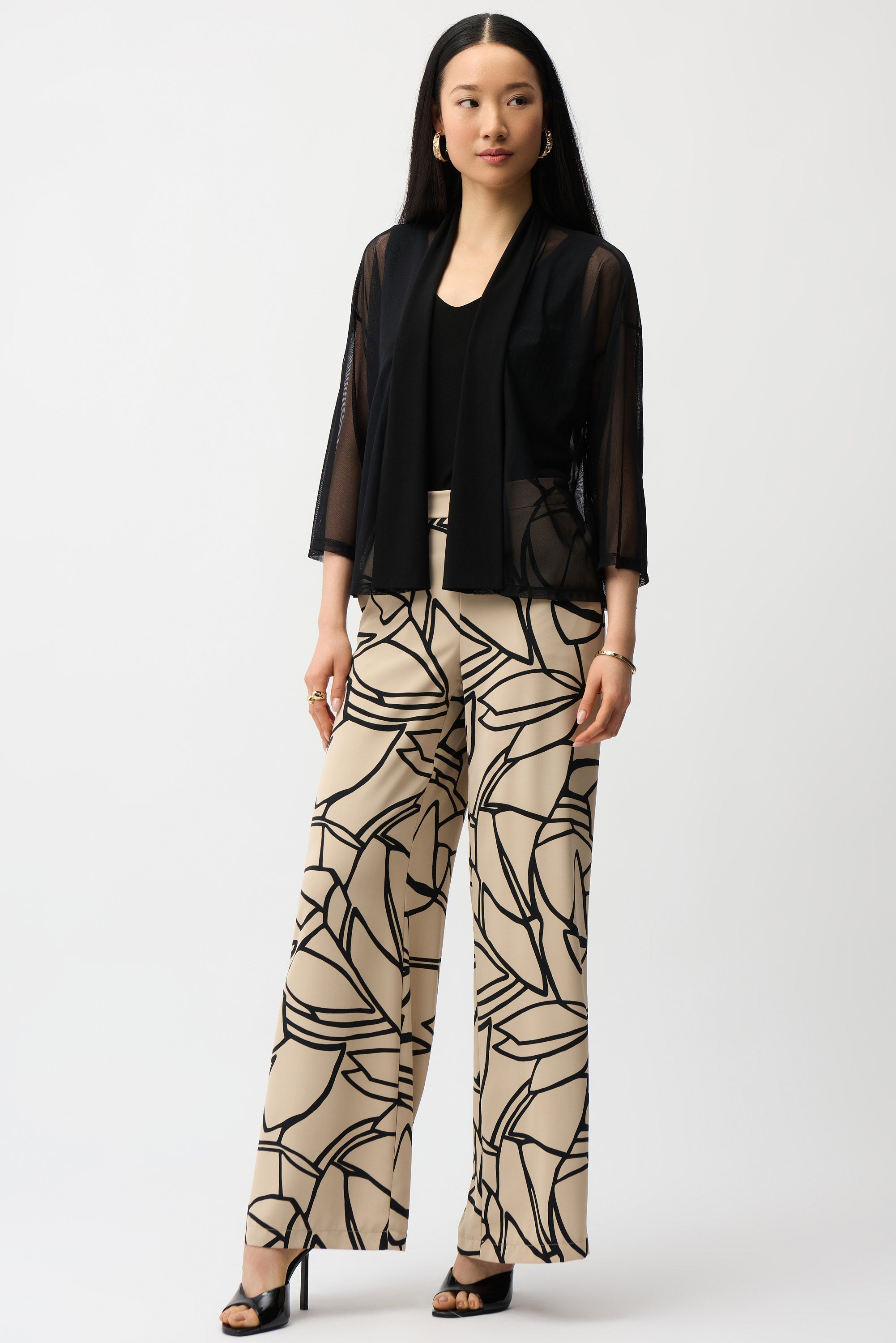 Joseph Ribkoff Mesh and Silky Knit Draped Open Front Cover-Up Style 261204