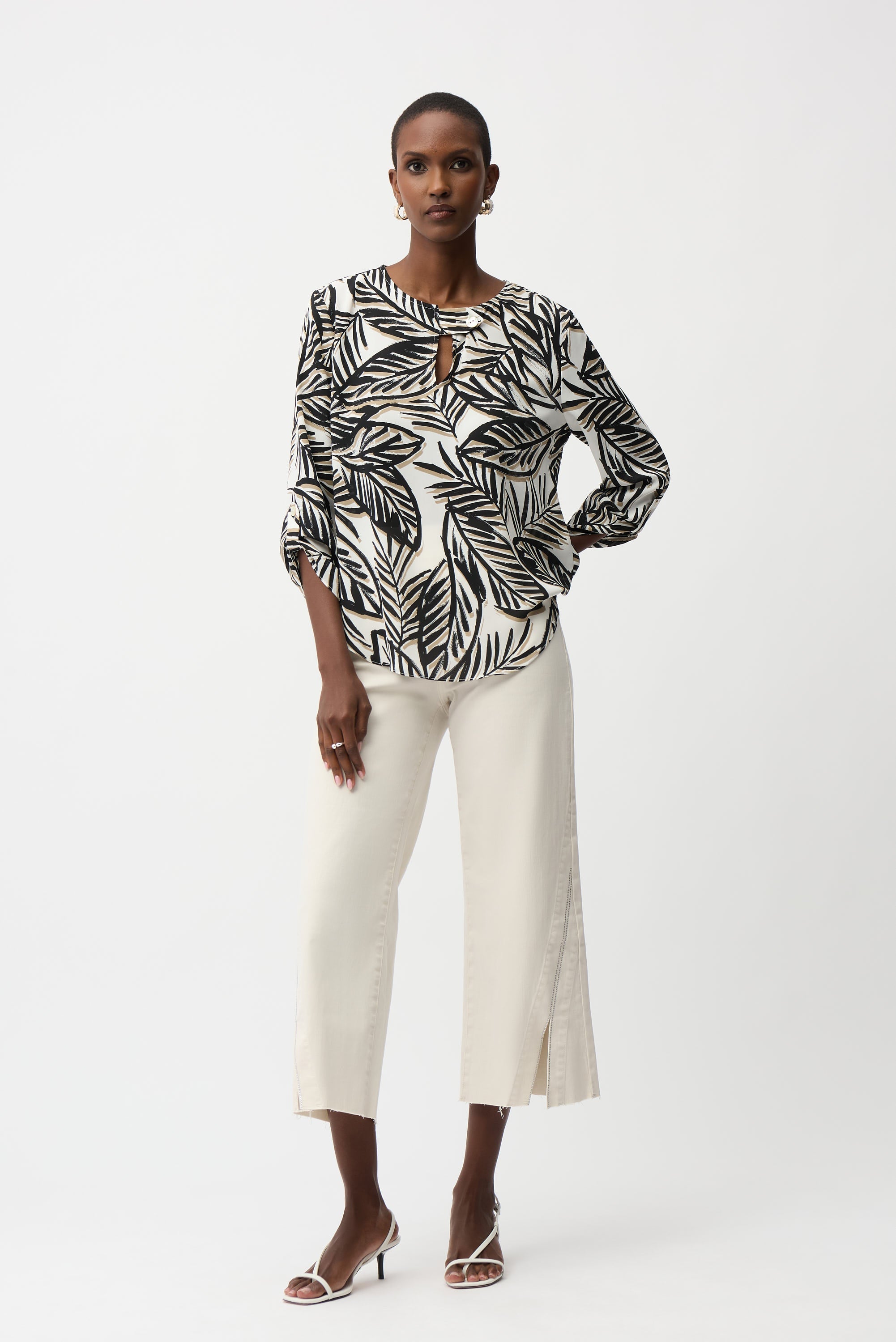 Joseph Ribkoff Georgette Tropical Print Boxy Top With Front Keyhole Style 261207