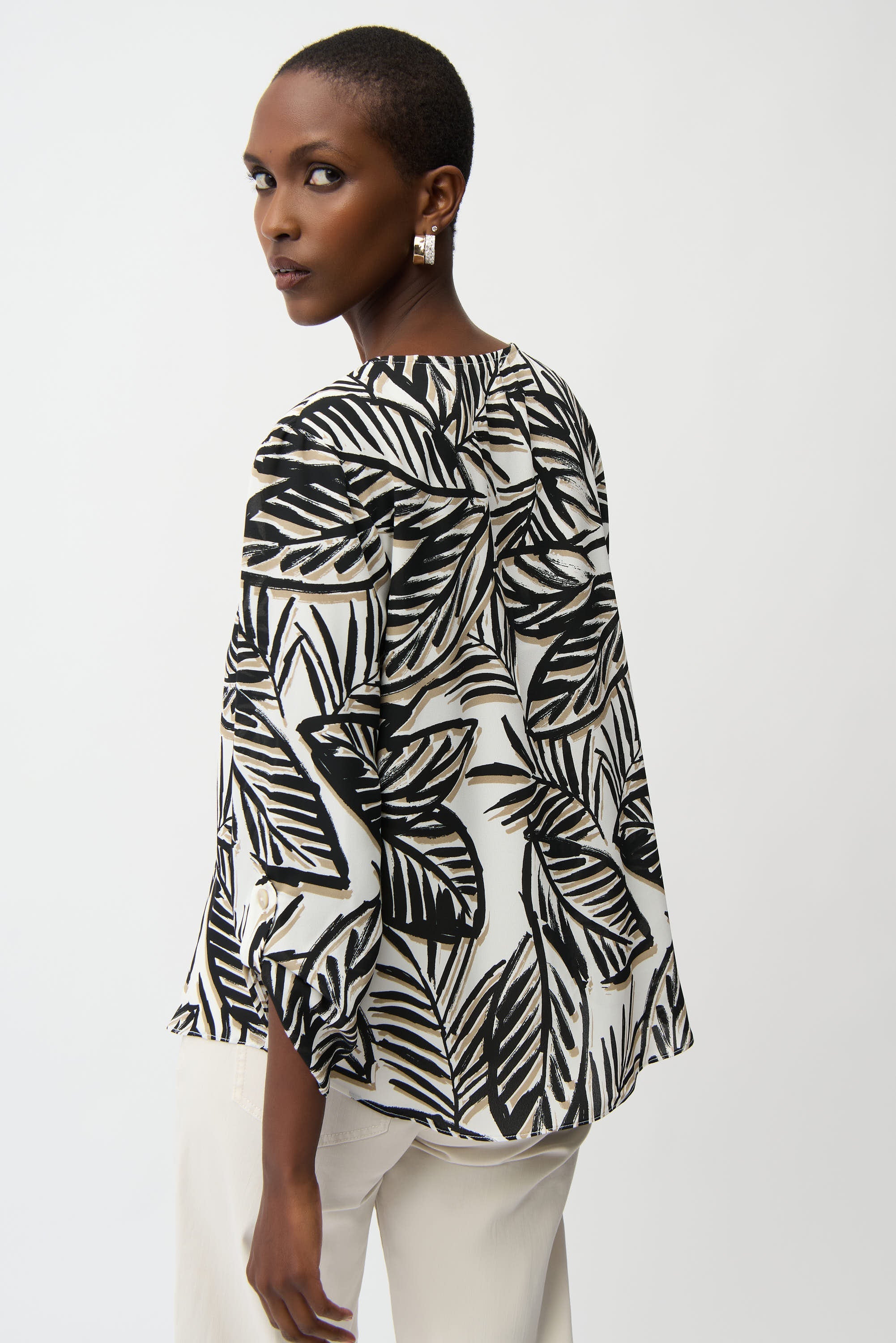 Joseph Ribkoff Georgette Tropical Print Boxy Top With Front Keyhole Style 261207