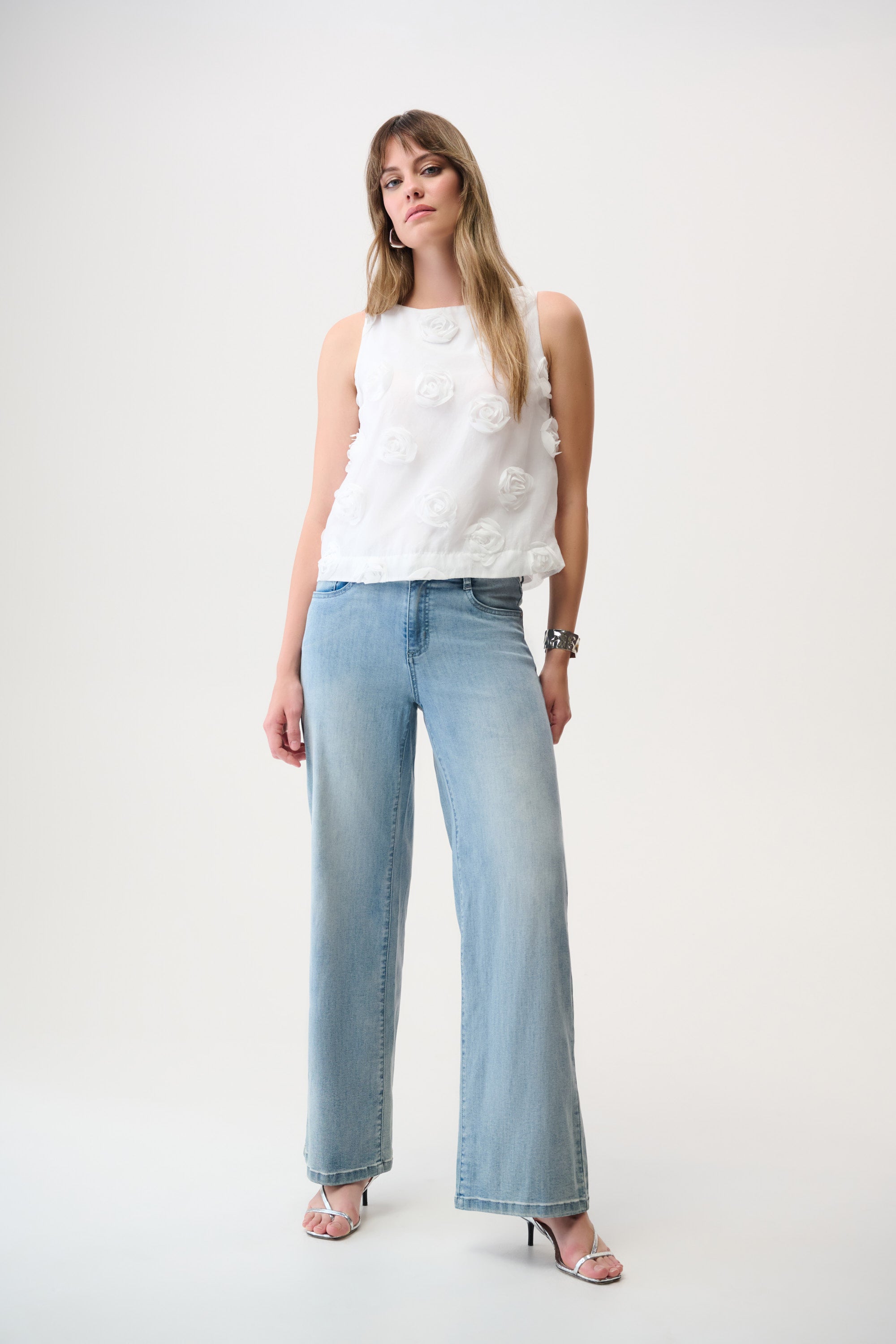 Joseph Ribkoff Sleeveless Top With 3D Floral Embroidery Style 261220