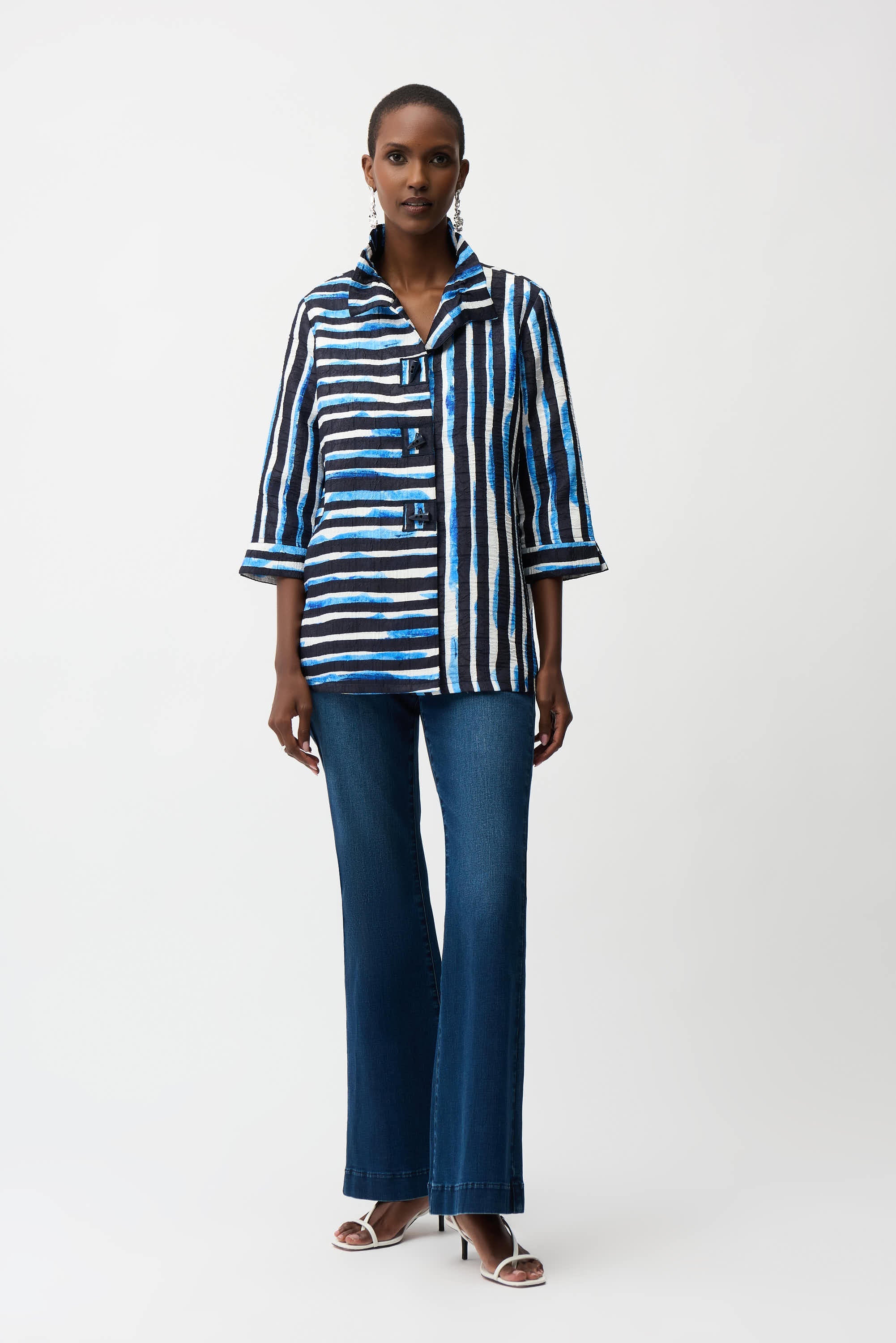 Joseph Ribkoff Stripe Trapeze Jacket With Shirred Collar Style 261267