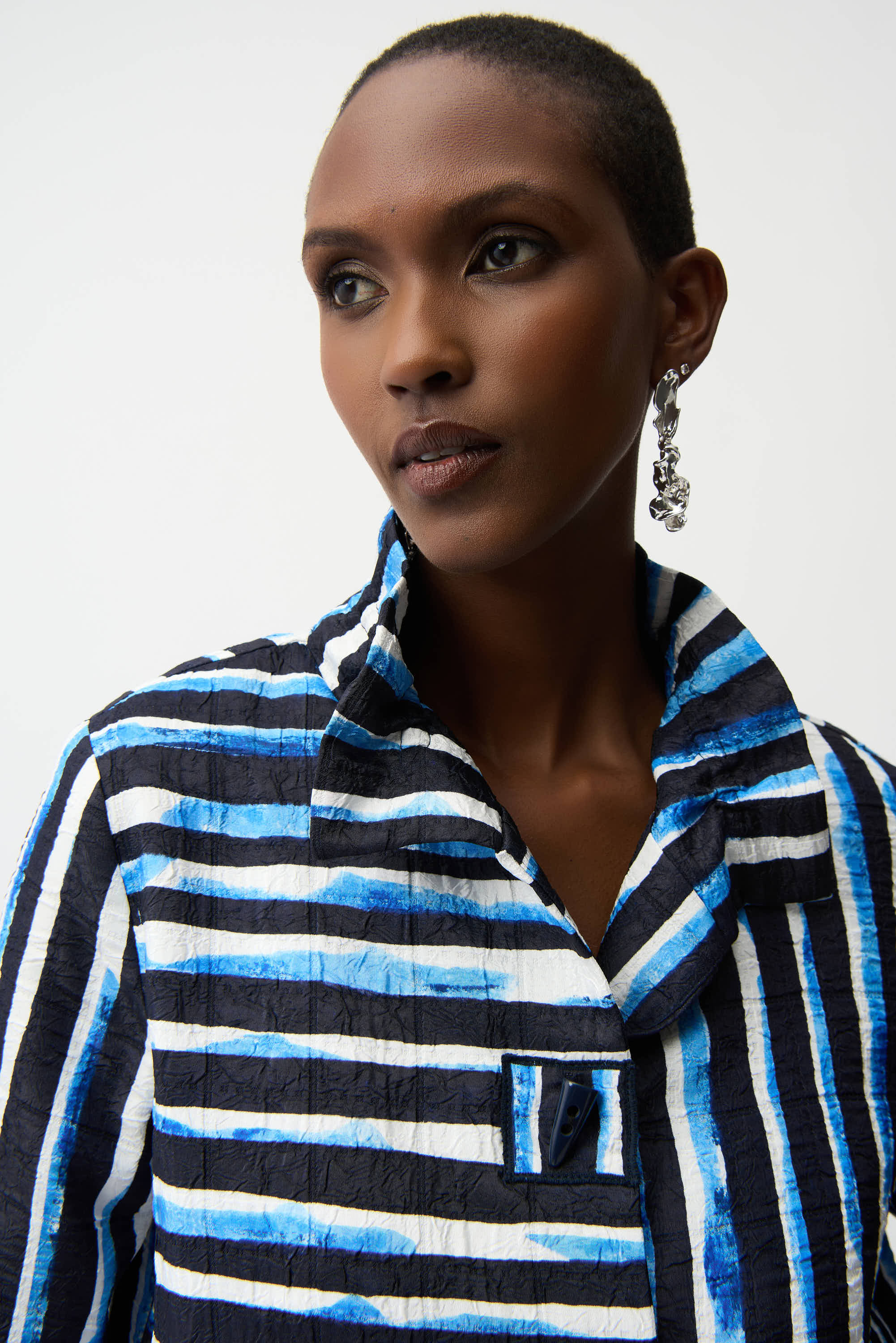 Joseph Ribkoff Stripe Trapeze Jacket With Shirred Collar Style 261267