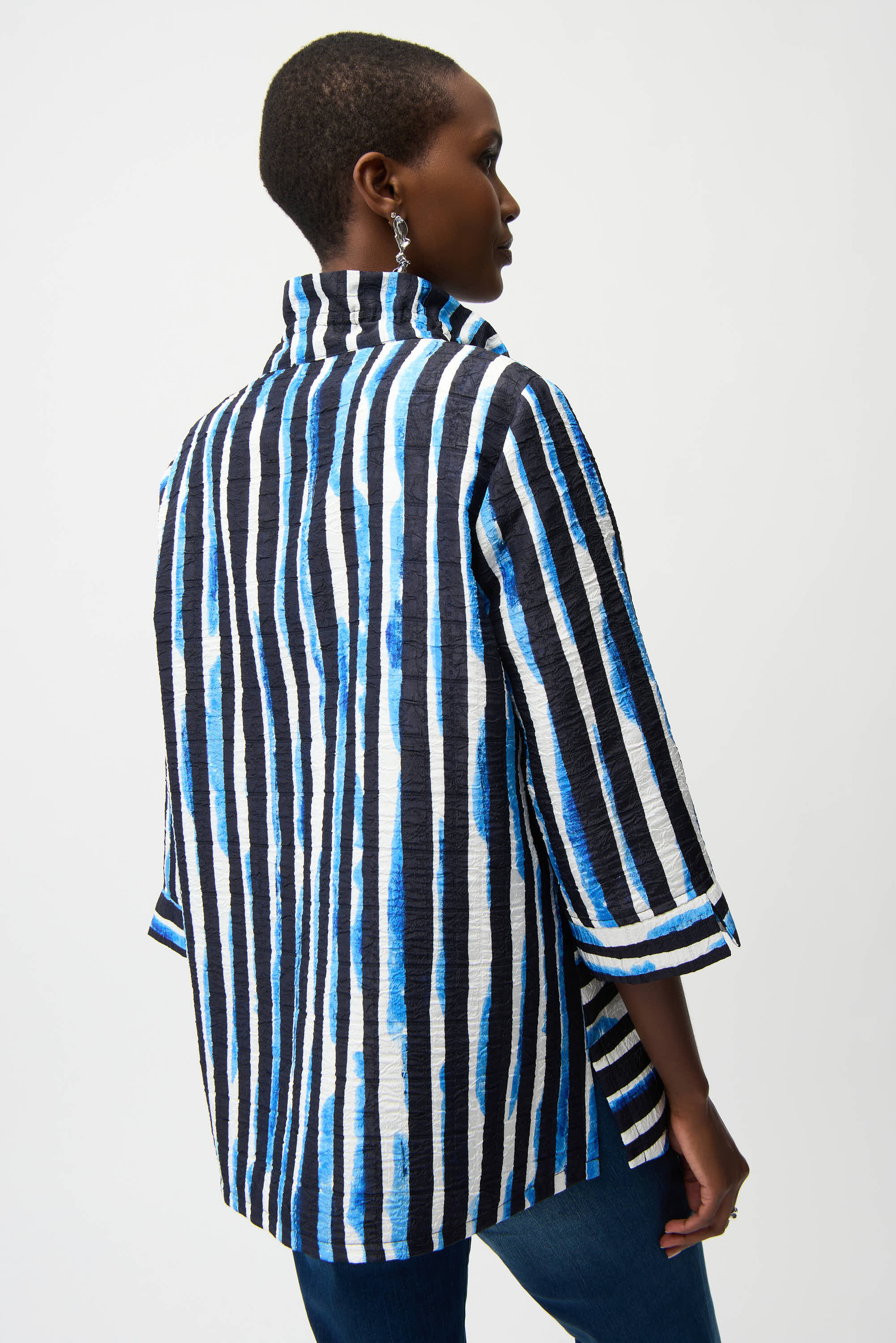 Joseph Ribkoff Stripe Trapeze Jacket With Shirred Collar Style 261267