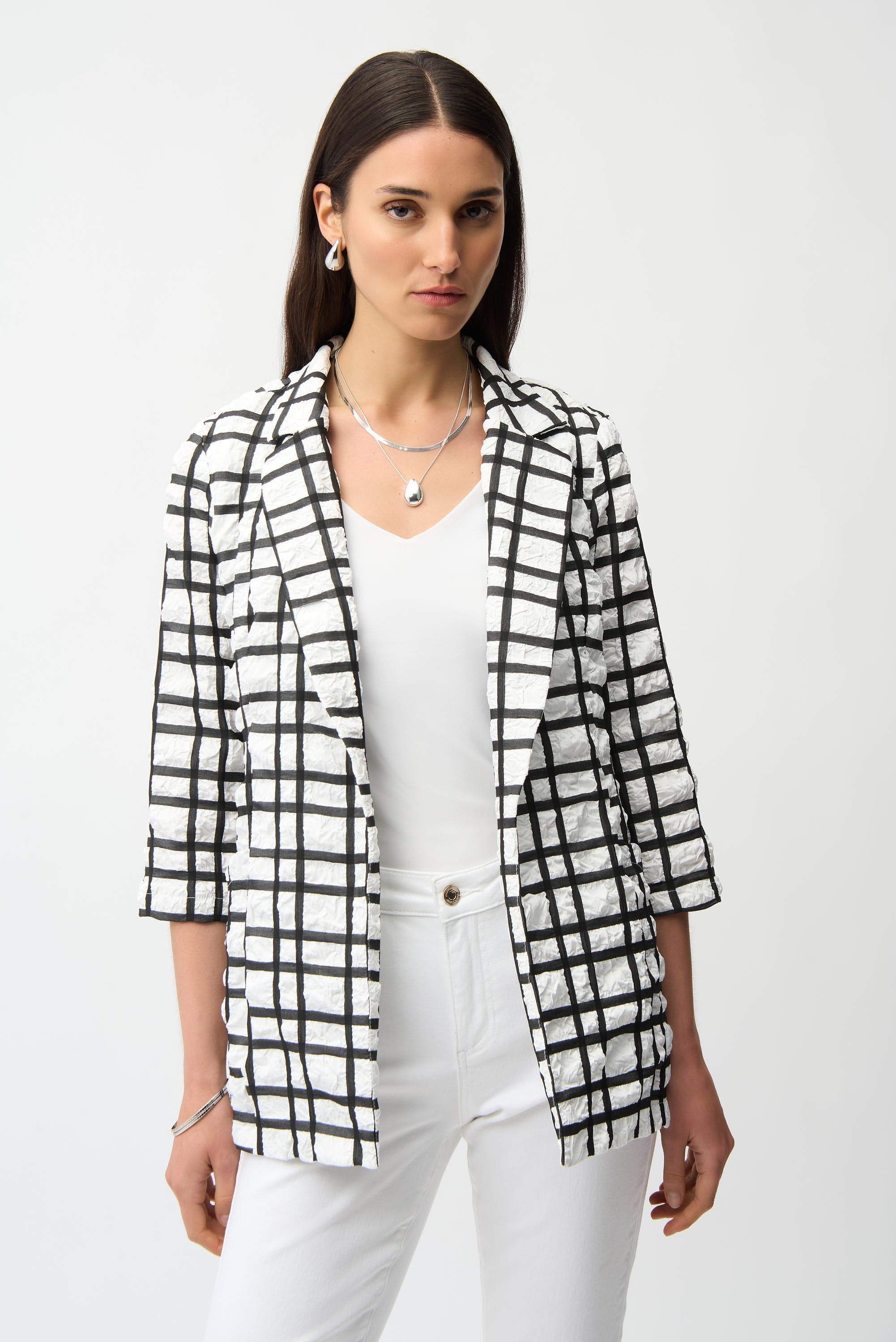 Joseph Ribkoff Plaid Boxy Blazer With Notched Collar Style 261268
