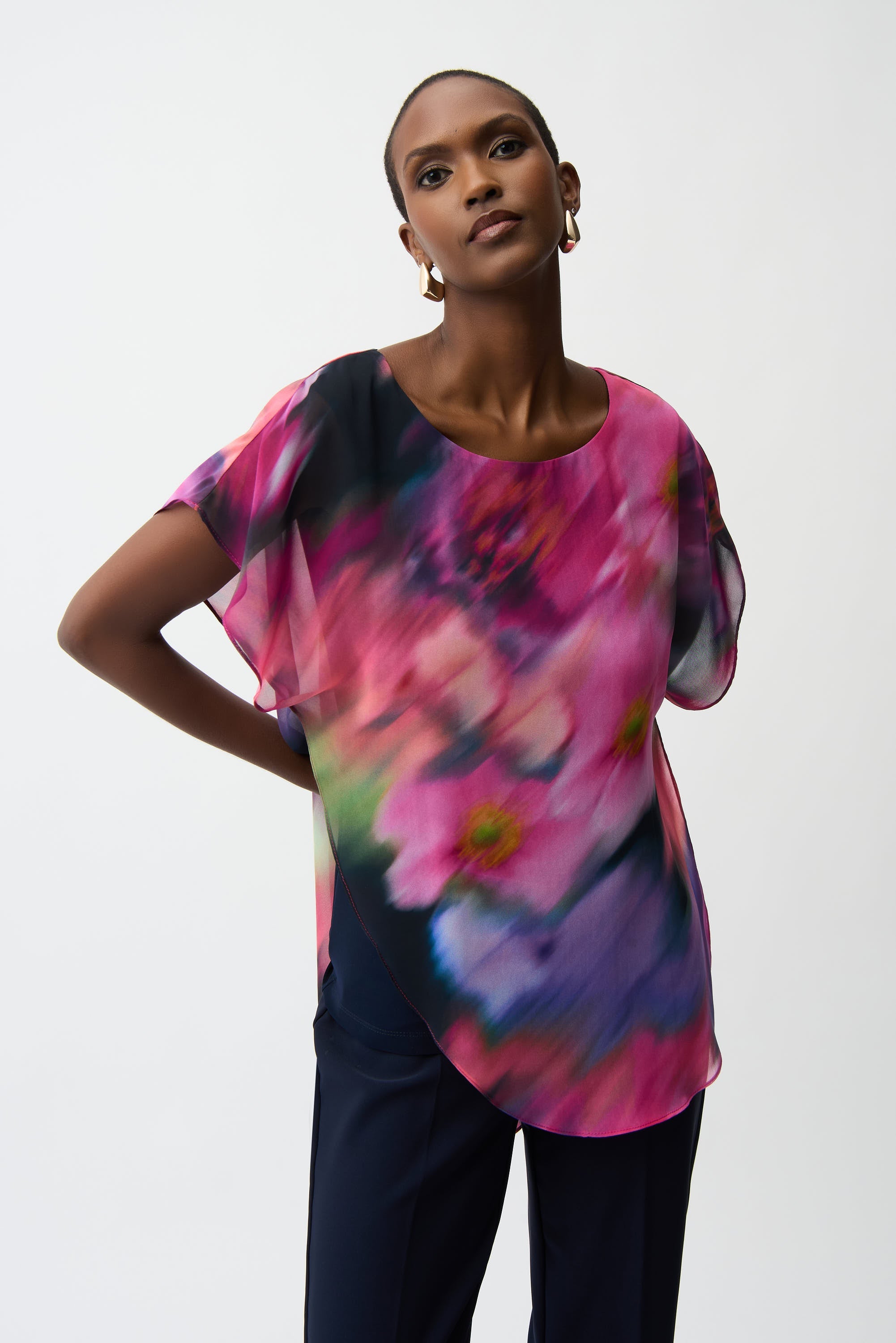 Joseph Ribkoff Floral Print Asymmetrical Layered Top Style 261281