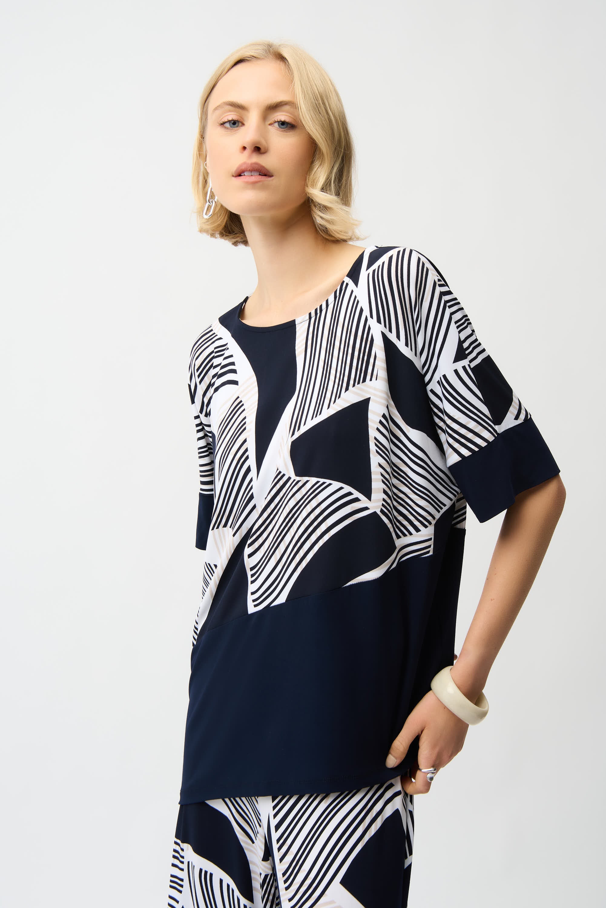 Joseph Ribkoff Geometric Print Asymmetrical Cocoon Top Style 261283