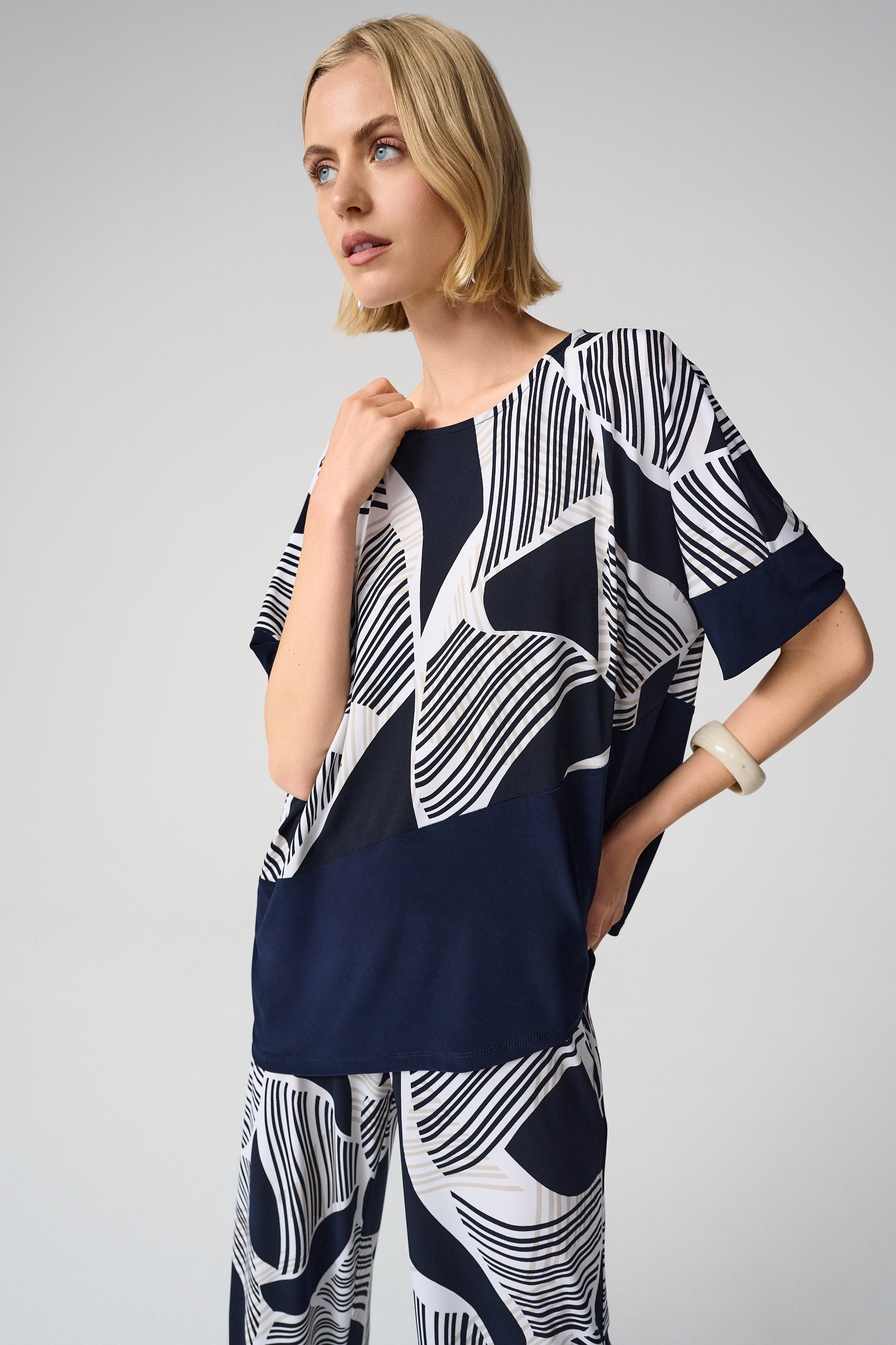 Joseph Ribkoff Geometric Print Asymmetrical Cocoon Top Style 261283