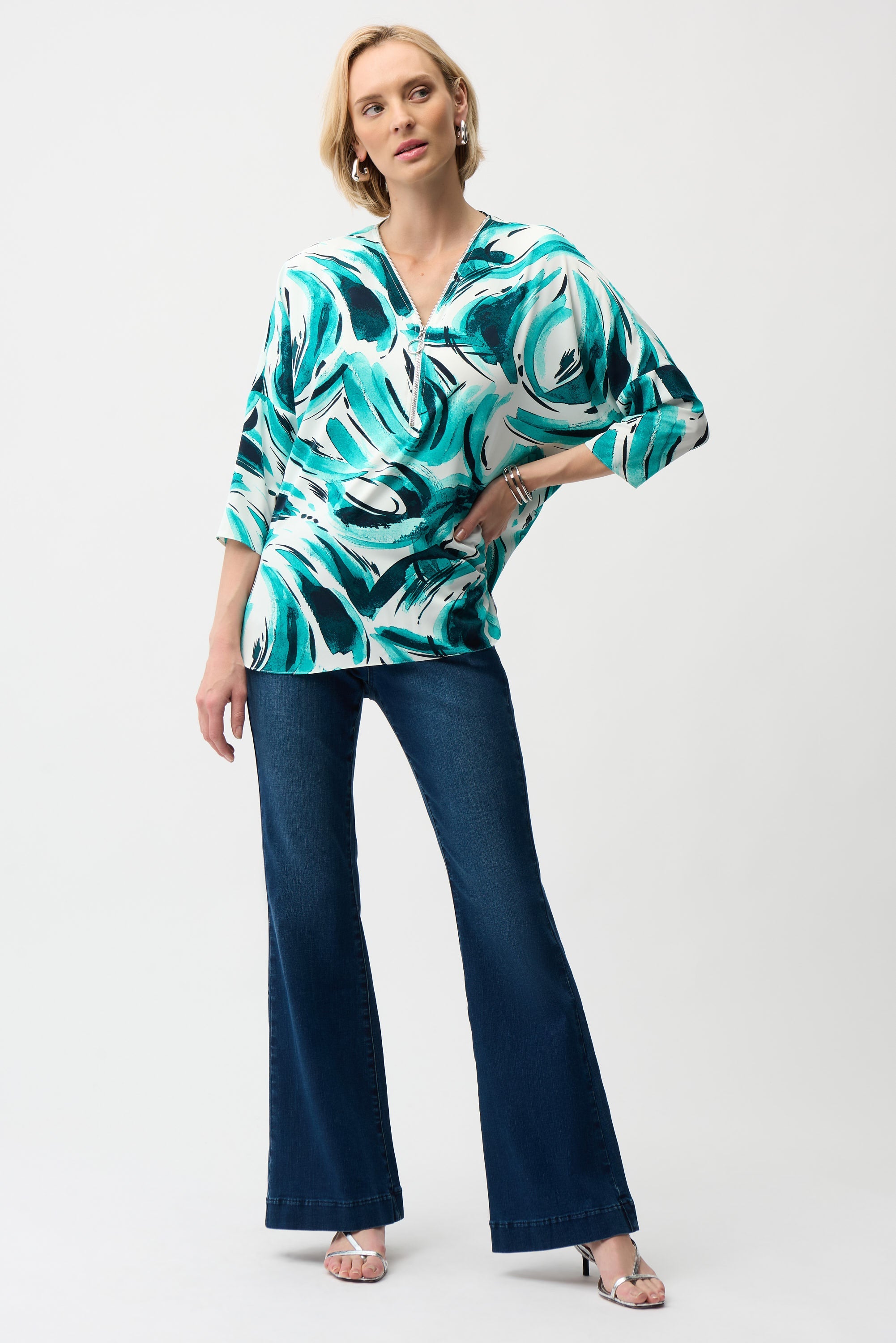 Joseph Ribkoff Casual Abstract Print V-neck Top Style 261284