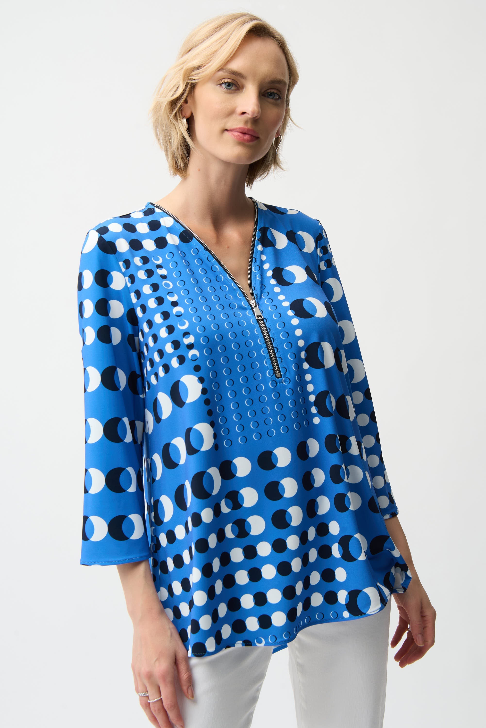Joseph Ribkoff Dot Print Fit and Flare Tunic With Zipper Style 261288