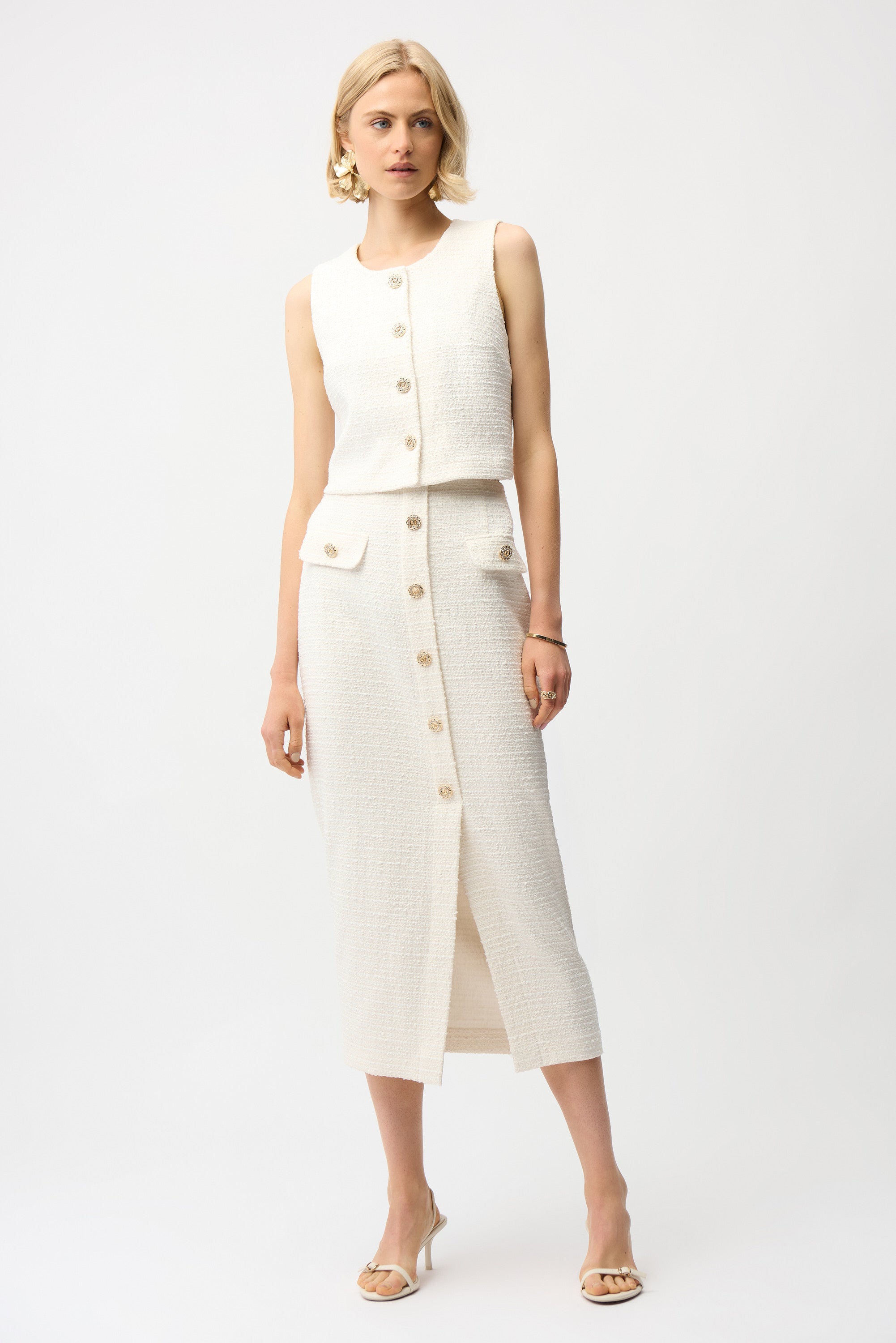 Joseph Ribkoff Bouclé Sleeveless Vest With Gold Buttons Style 261300