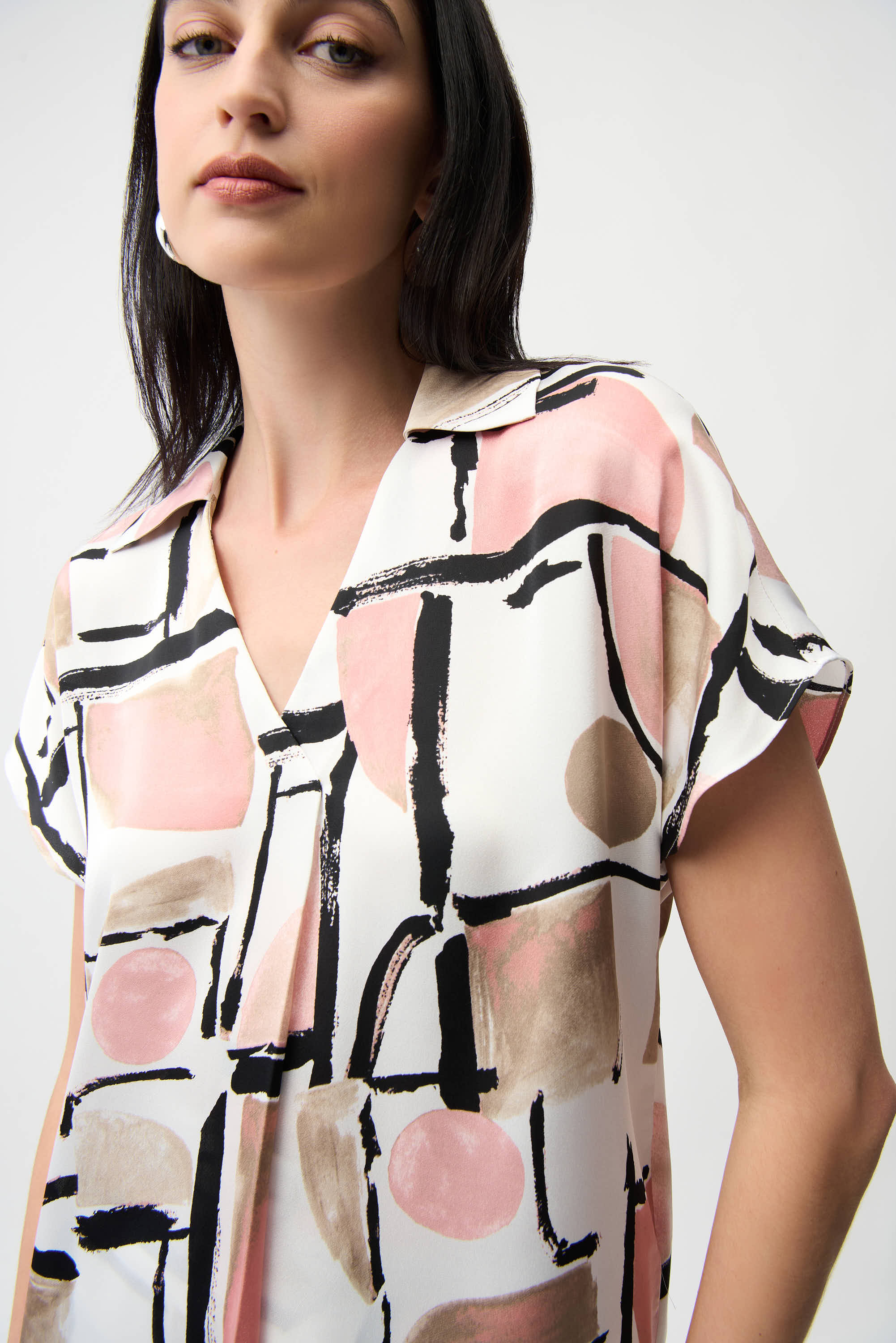 Joseph Ribkoff Abstract Print Boxy Top With V-neckline Style 261308