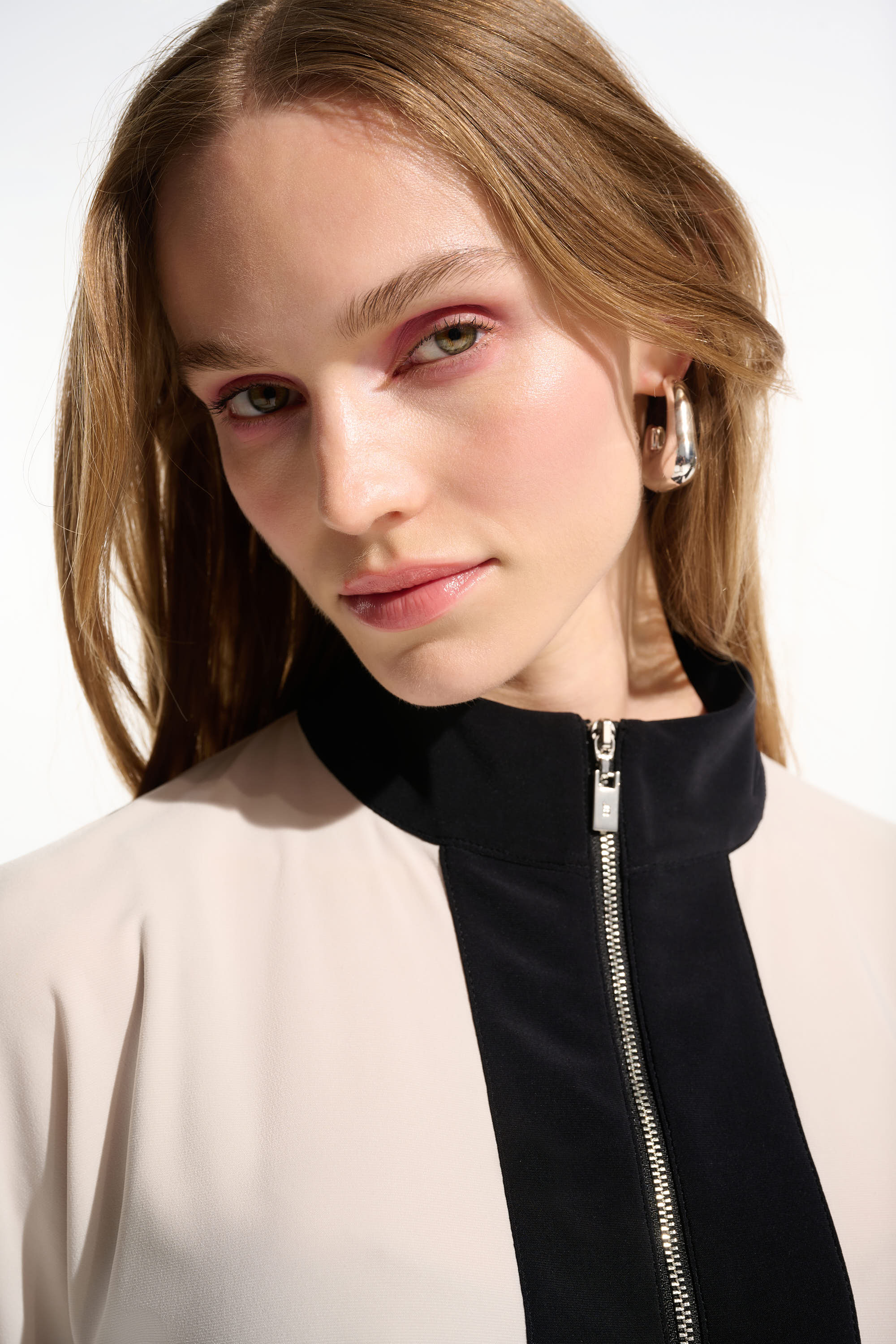 Joseph Ribkoff Color Block Straight Top With Zipped Collar Style 261611