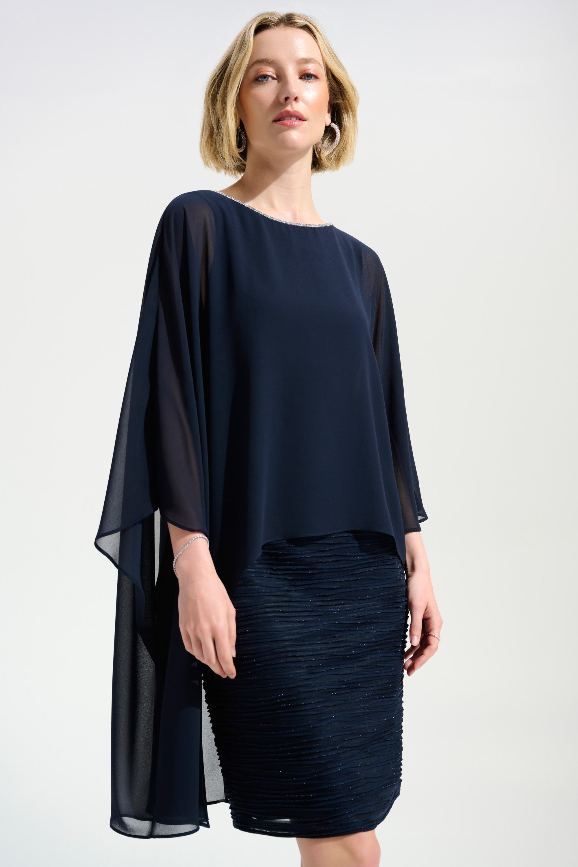 Joseph Ribkoff Sheath Dress With Chiffon Poncho Overlay Style 261707